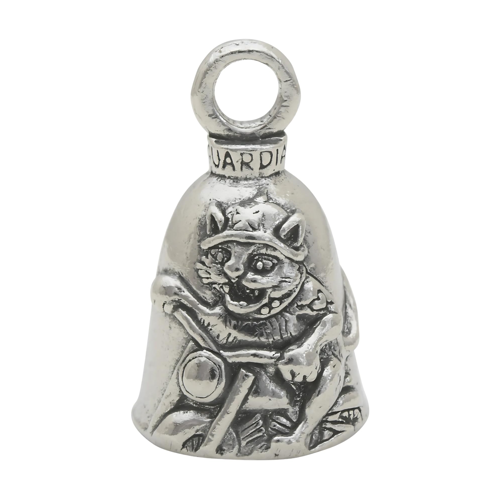 Guardian Bell Biker Cat Good Luck Bell w/Keyring & Black Velvet Gift Bag | Motorcycle Bell | Lead-Free Pewter | Good Luck Gift t
