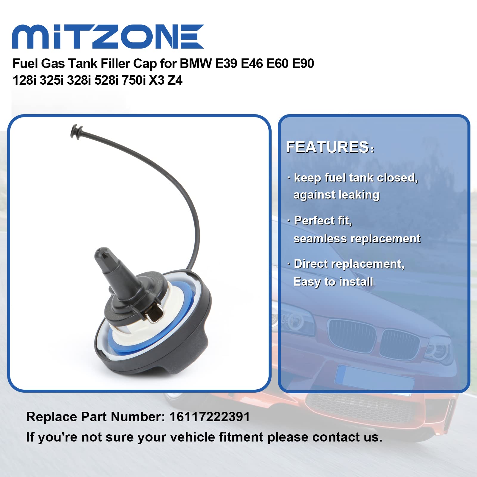 MITZONE Fuel Tank Gas Cap Compatible with Mini Cooper BMW 320i 325i 328i 328xi 525i 528i 528xi 535i X5 X6 X3 X1 and Most BMW Veh