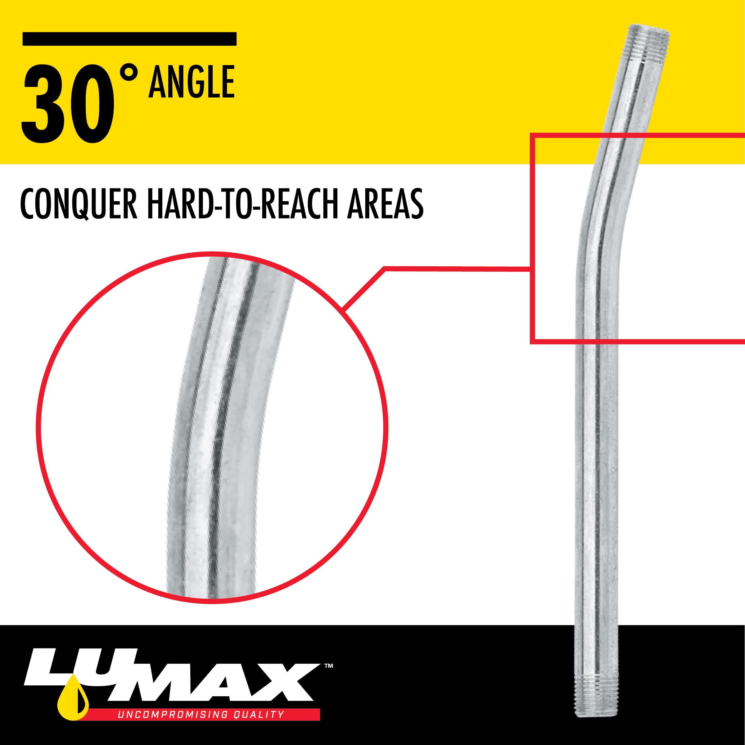 Lumax Lx-1424 Silver 6 Inch Long 1/8'' Npt Grease Gun Extension Pipe. It Has A 30 Degree Angle. Zinc Plated, Corrosion-Resistant