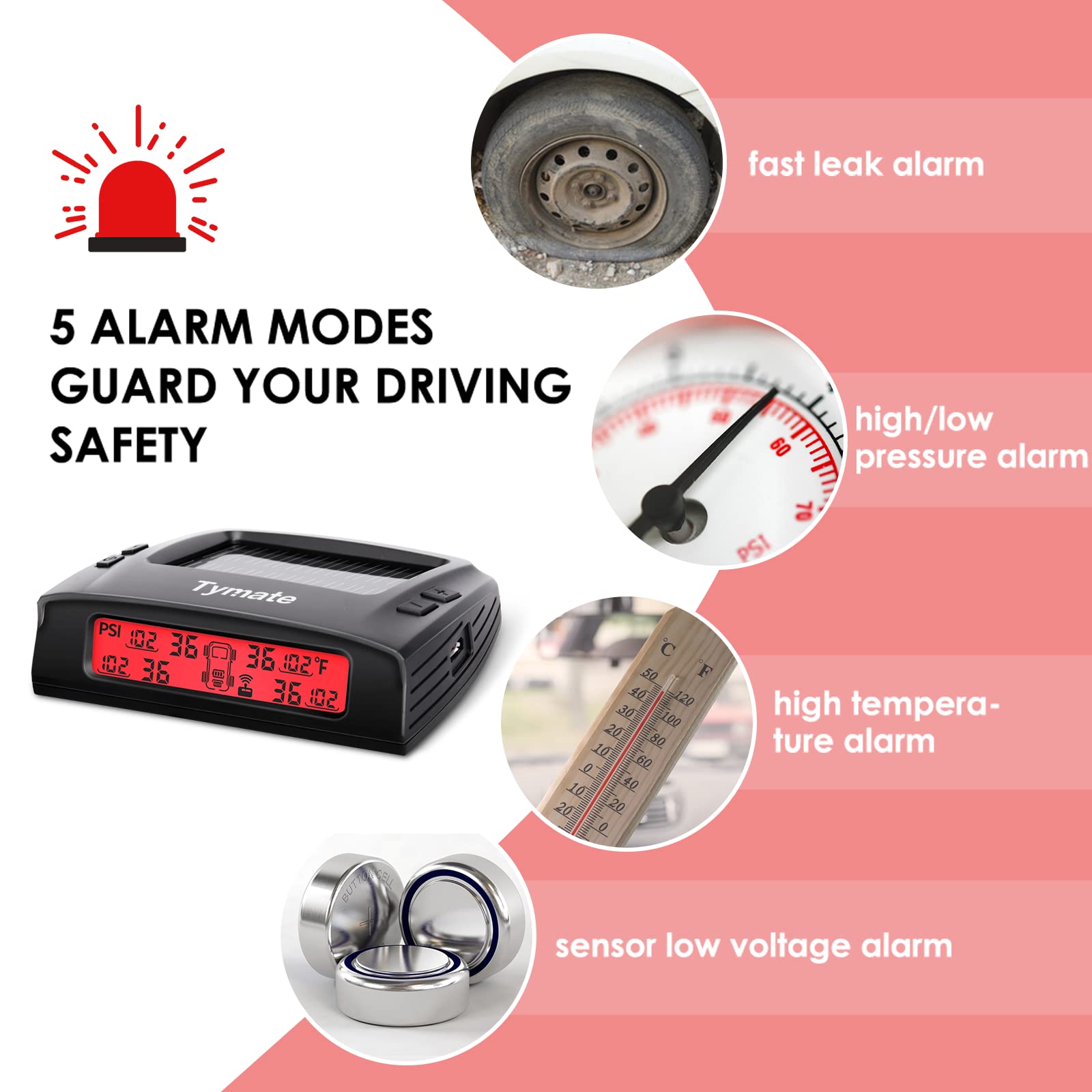 Tymate RV Tire Pressure Monitoring System M7-3 with 4 Sensors, Solar Charger, LCD Display, 0-87 PSI, Easy Installation