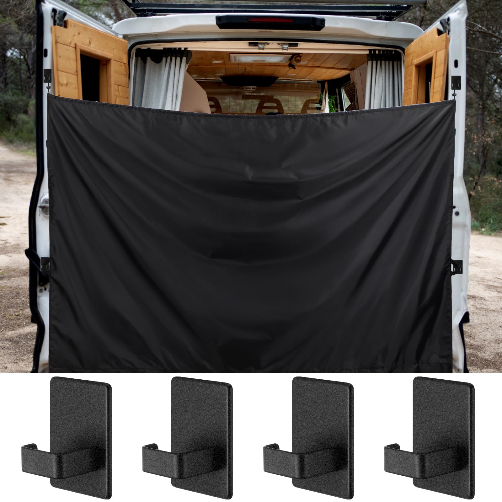 Fanfanwin 7X6 Ft Black Large Car Curtains Camper Van Rear Door Shower Curtains With Magnetic Hooks Adjustable Outdoor Shower Dou -Like New