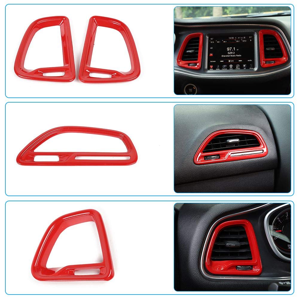 Voodonala For Challenger Center Console Air Condition Outlet Vent Trim Accessories For Dodge Challenger 2015 Up (Red, 4Ps)