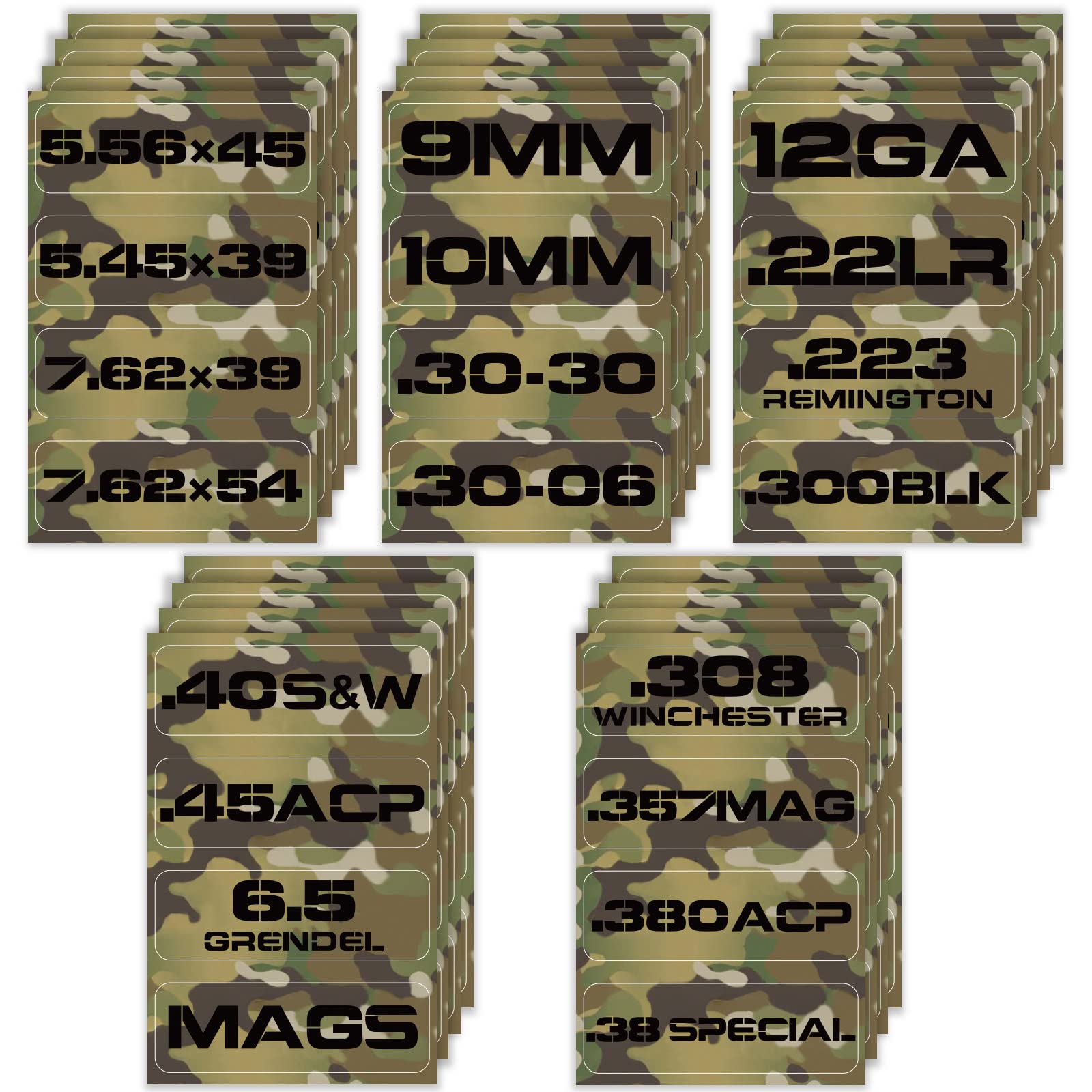 Aolamegs Ammo Can Vinyl Sticker Set, Caliber Decal Labels For Ammo Cans(80 Pack/20 Varieties Camo Green)