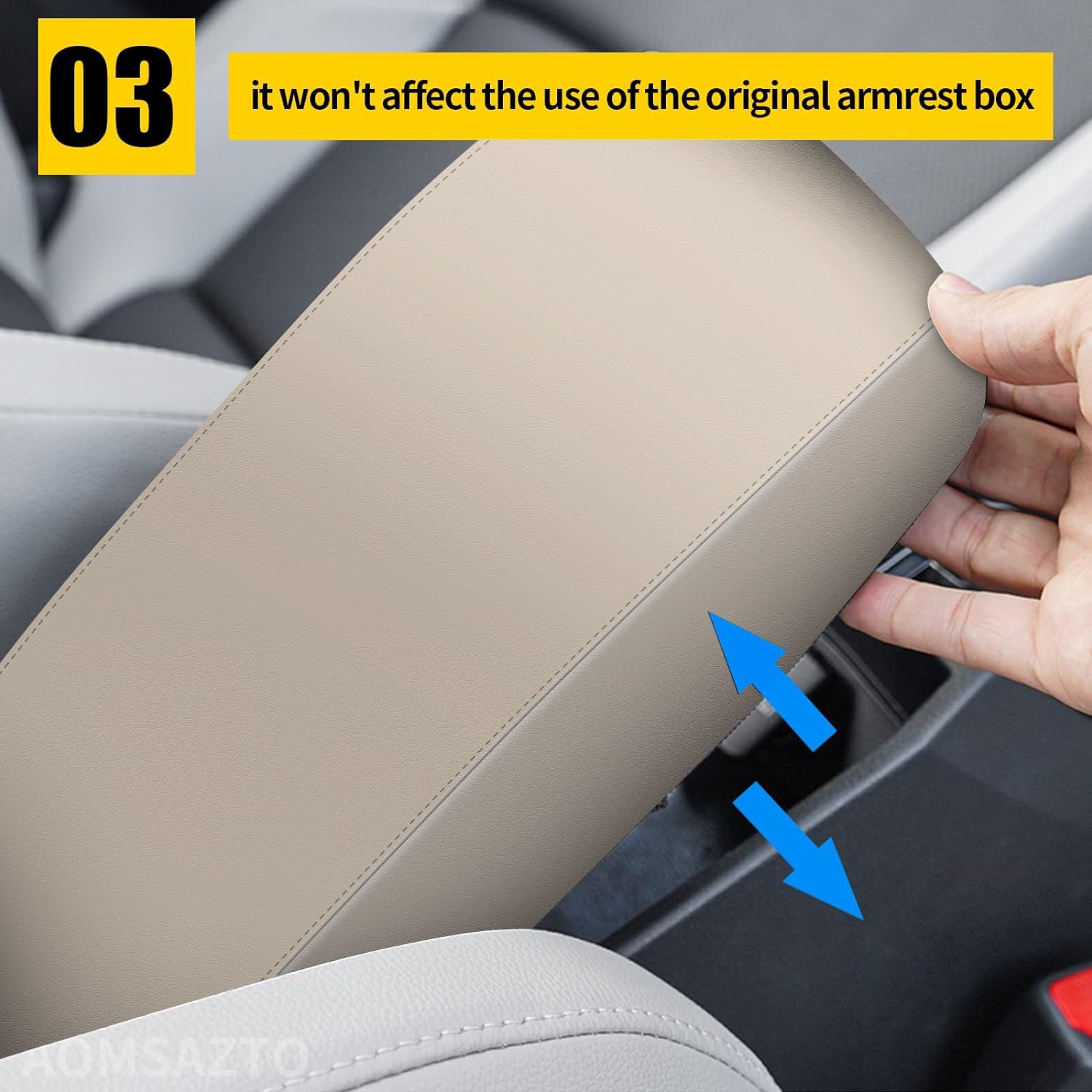 Aomsazto Armrest For Hyundai Sonata 2015-2019 Beige Middle Leather Console Covers