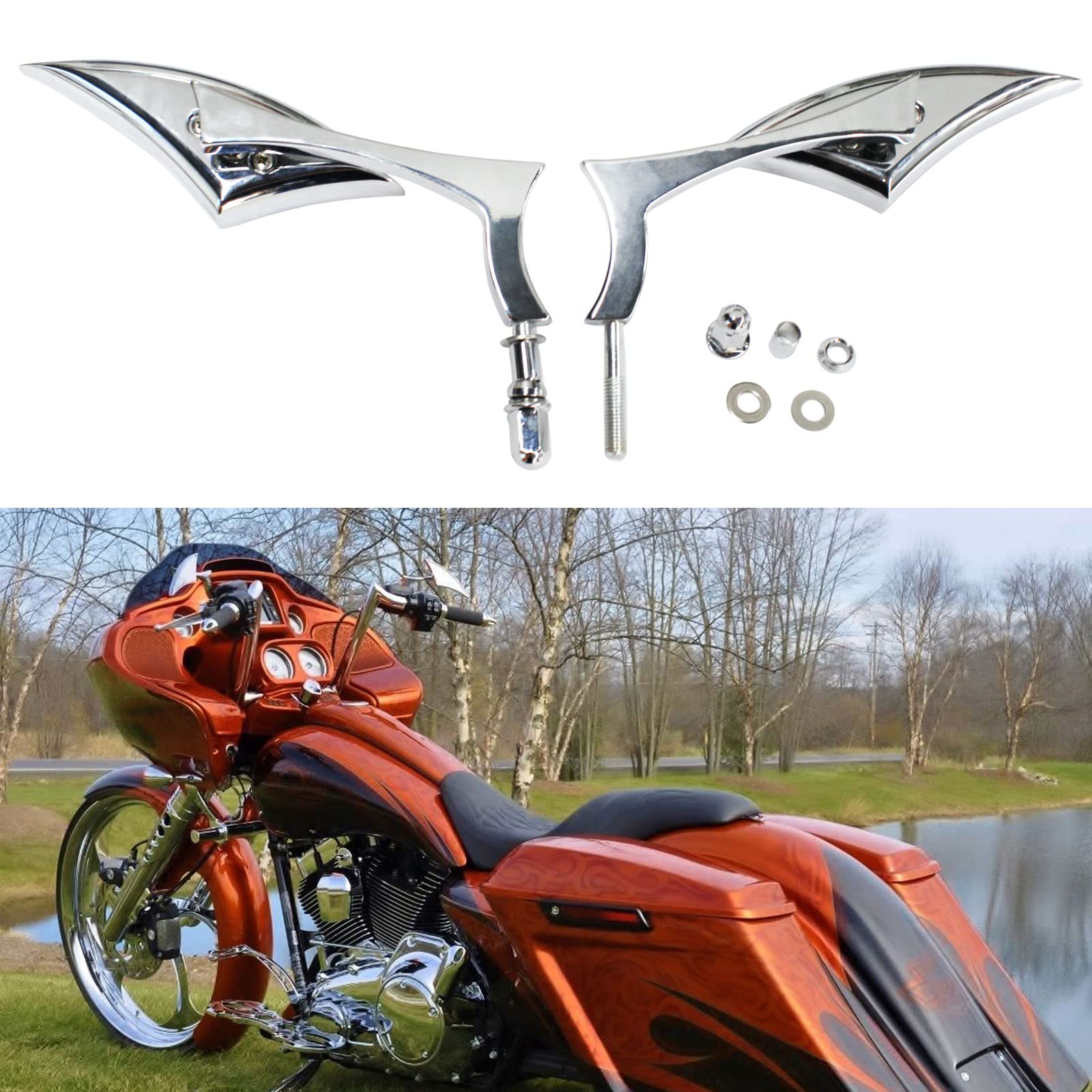 Chrome Motorcycle Cruiser Blade Mirrors For Harley Davidson Street Glide Flhx