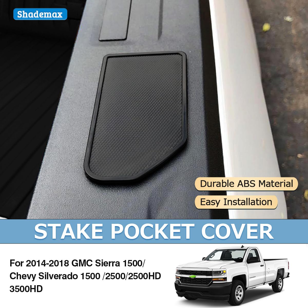 Shademax Custom Fit For Stake Pocket Covers 2014-2018 Gmc Sierra 1500 Chevy Silverado 1500/2500/2500Hd/3500 Truck Bed Rail Stake