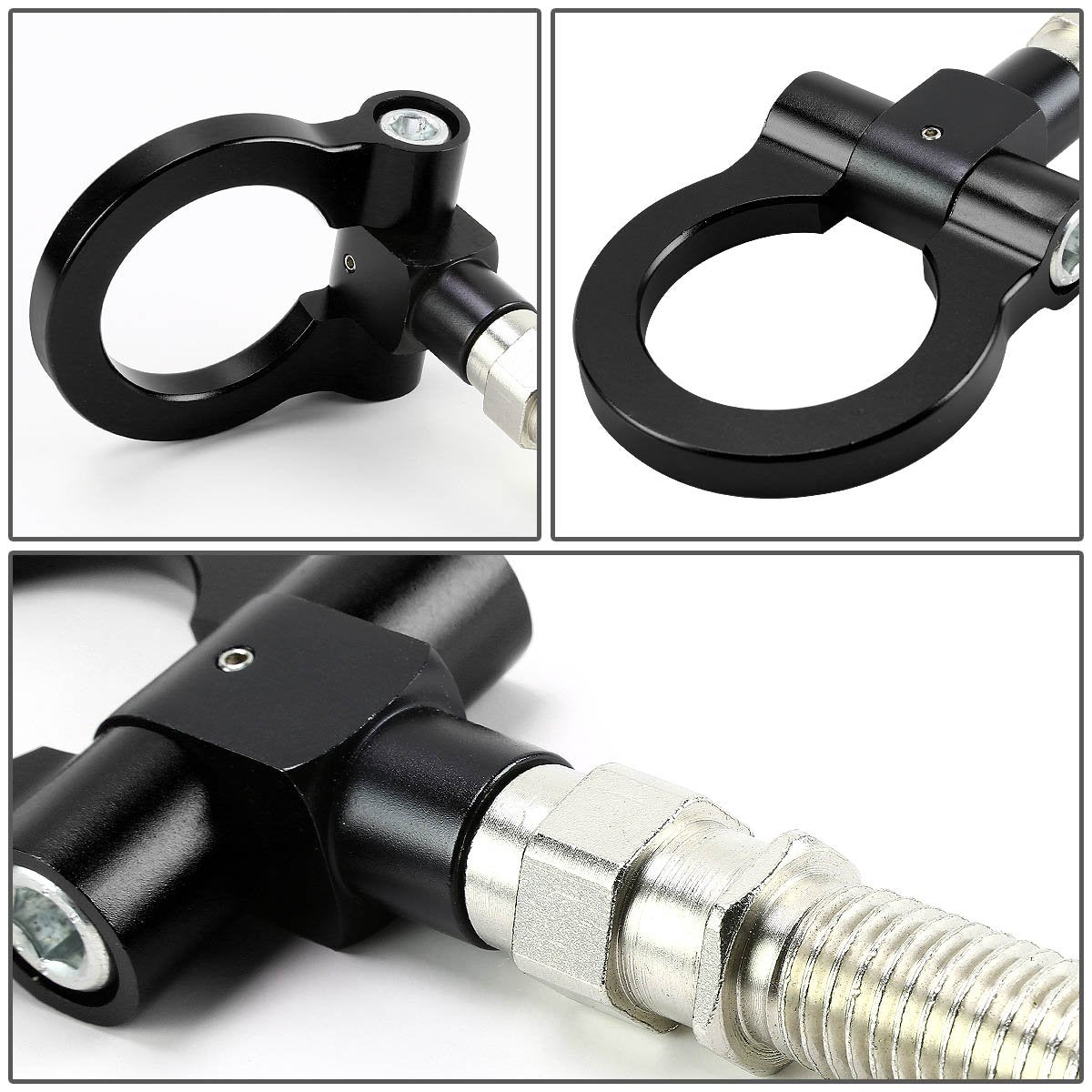 DNA MOTORING Black Aluminum Front/Rear Japanese Car Trailer Tow Hook Ring Kit - M18 x 2.5, Compatible with 06-11 Honda Civic 10-