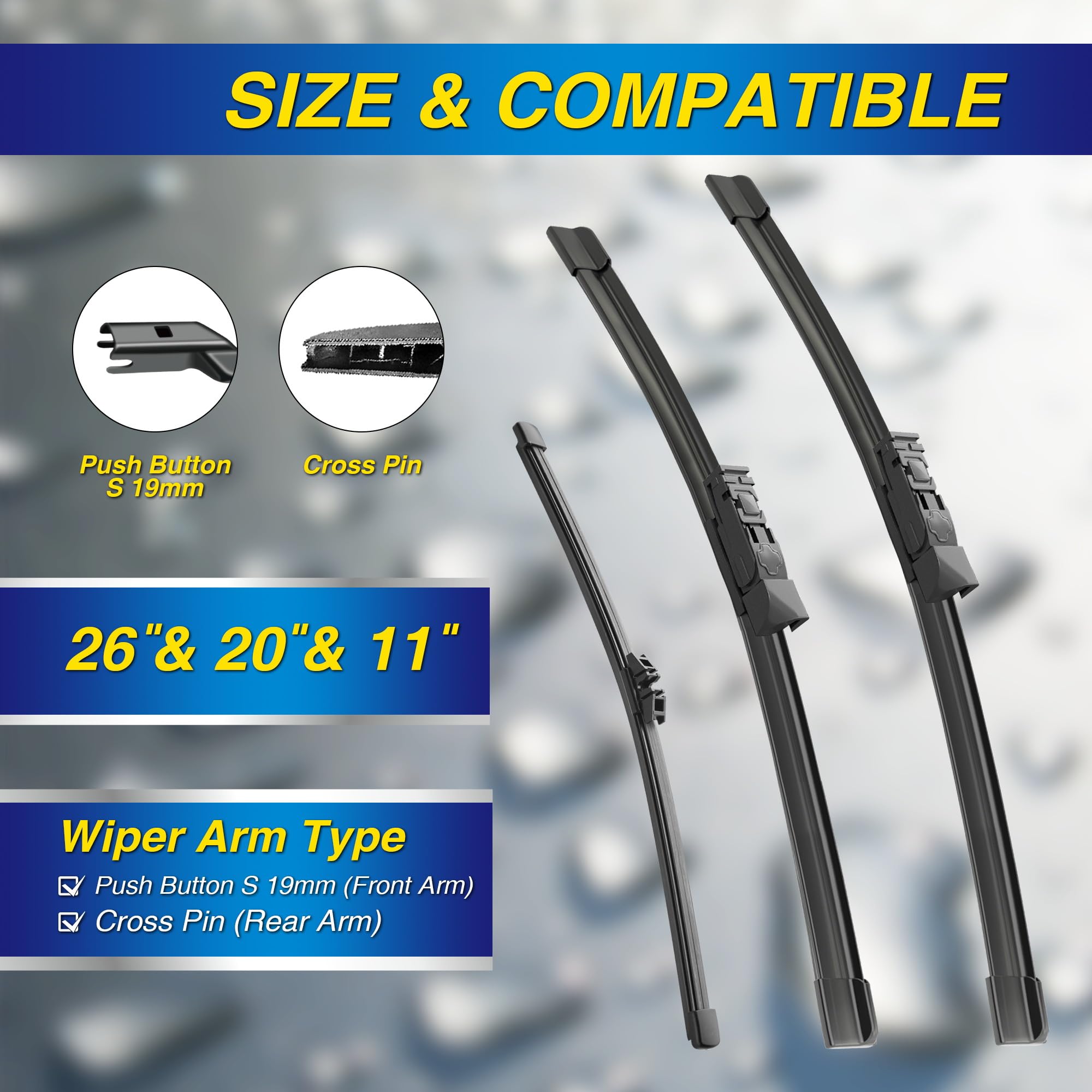 5 Plus Silicone Windshield Wipers Replacement For 2018-2023 Bmw X3 Wiper Blades(Set Of 3),Automotive Replacement Windshield Wipe