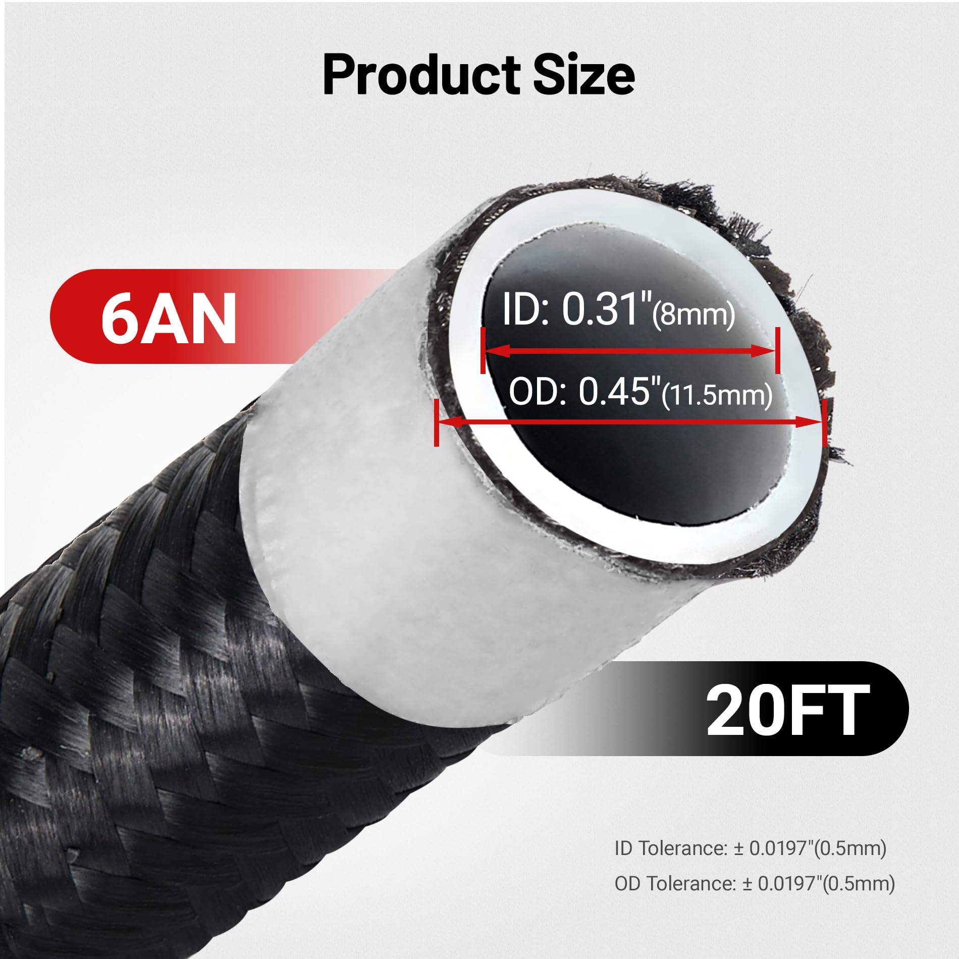Evil Energy 6An Ptfe Fuel Hose Line E85 Nylon Braided 20Ft Black