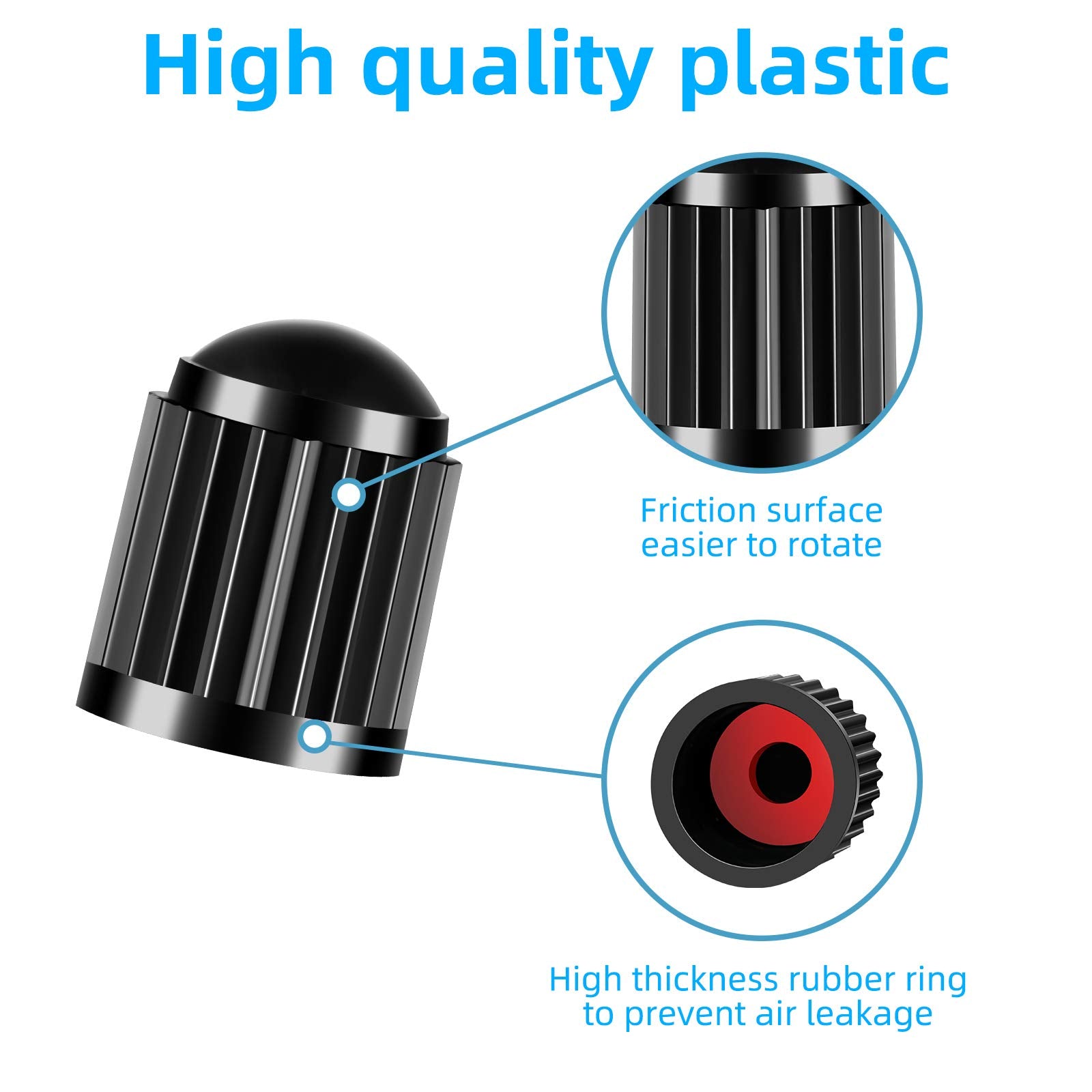 Hzjd Tire Valve Caps, Black, With O Rubber Ring, Universal Stem Covers For Suvs, Cars, Bike, Motorcycles, Trucks  Heavy-Duty, Ai