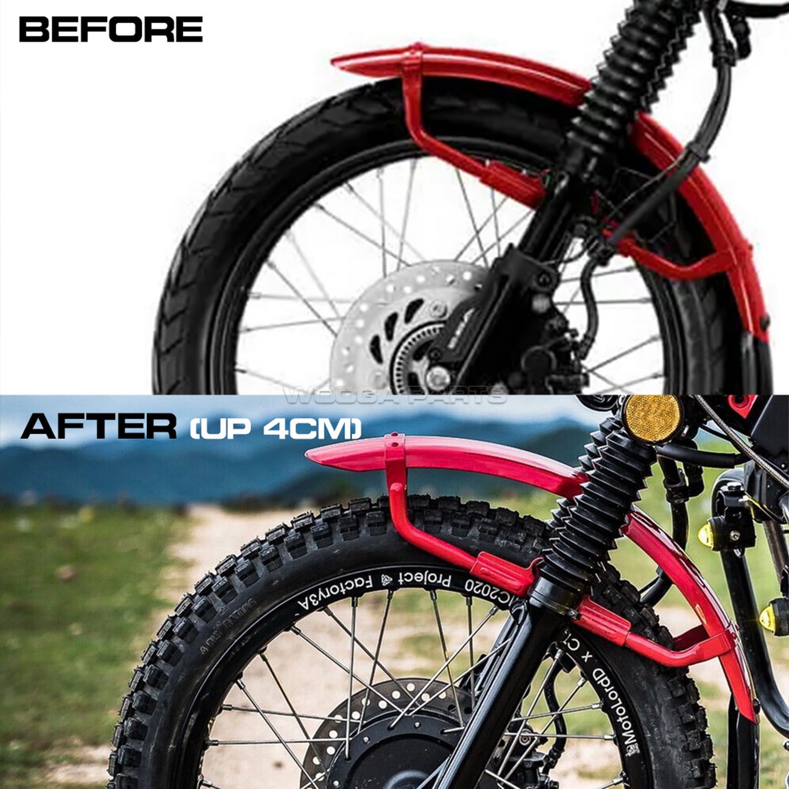 WOOGA Steel Adjustable Front Fender Mudguard Lift Riser Kit for Honda Hunter Cub CT125 - Matte Black, Model WG-A254-JP