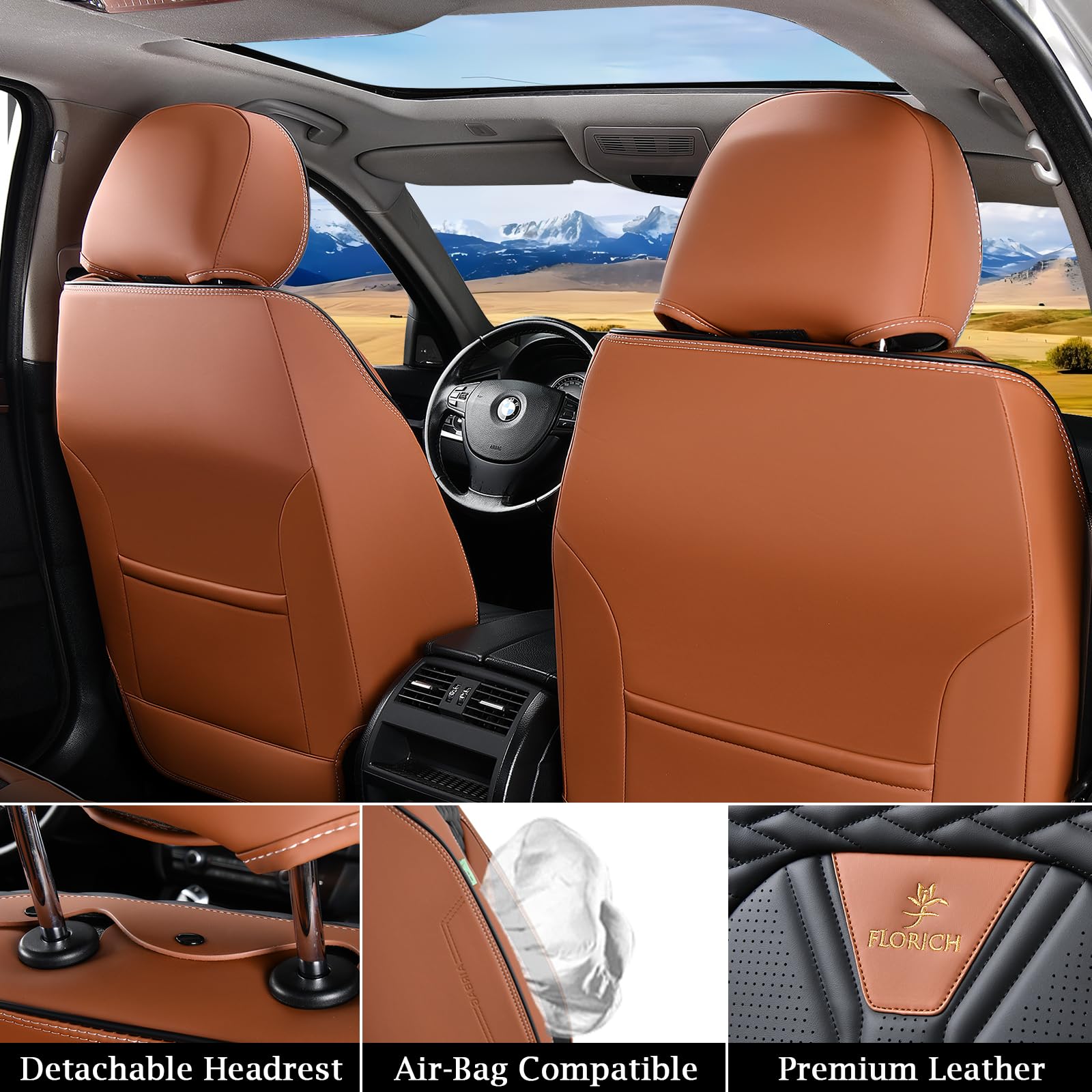 FLORICH Waterproof Leather Seat Covers for Cars, Front Pair, Brown & Black, KWZ-301 Series, Universal Fit for Most Cars, Trucks, SUVs