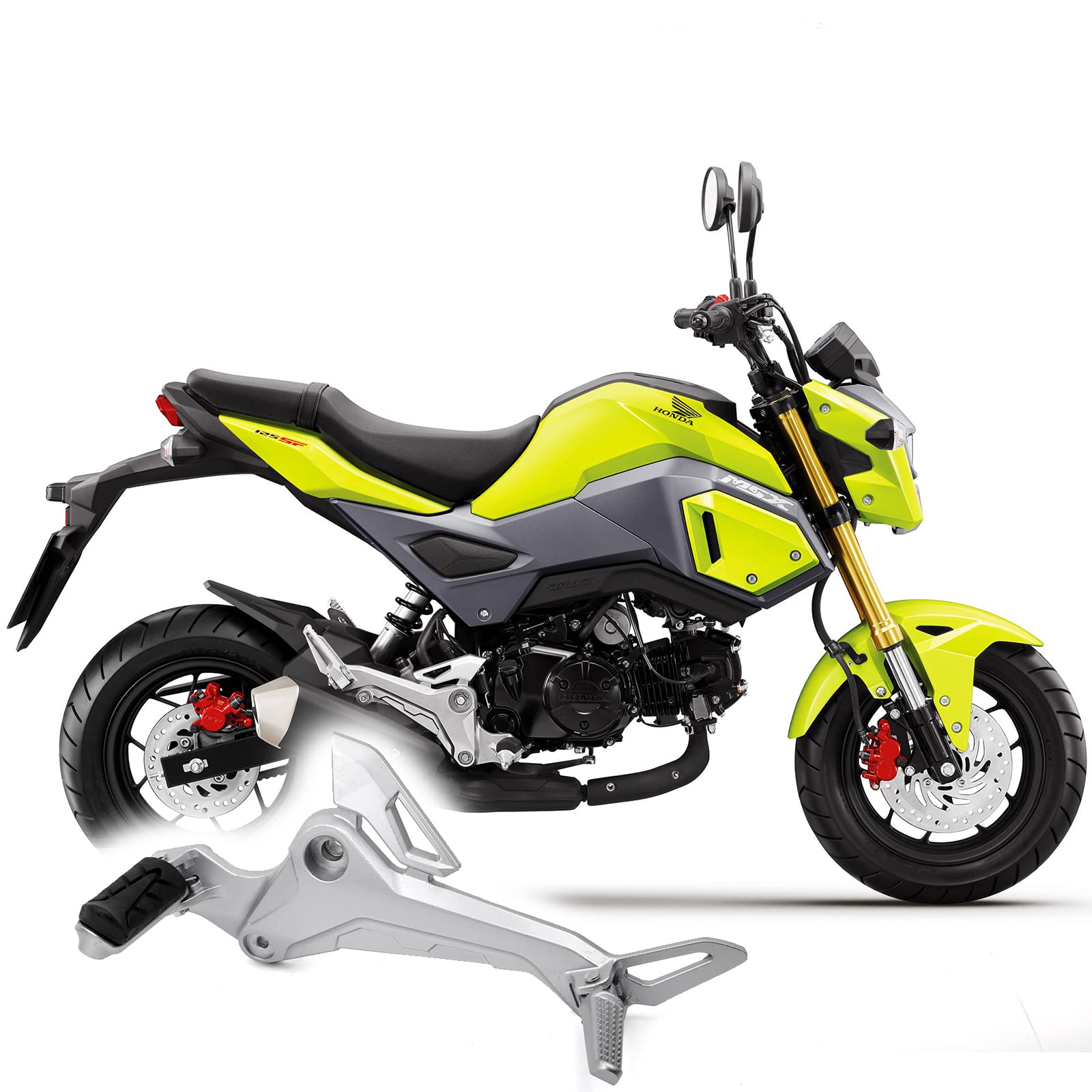 Minho Motorcycle Footpegs Pedal Assembly for Honda Grom MSX125 SF 2016-2020 - Silver Left, Metal Construction