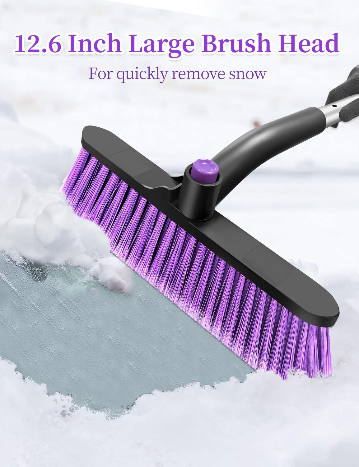 Heeya Ice Scraper With 12.6 Inch Large Brush Head, Extendable Ice Scraper And Snow Brush For Car Windshield Window, Portable Car Scraper Snow Brush For Suv Truck Automobile Vehicle