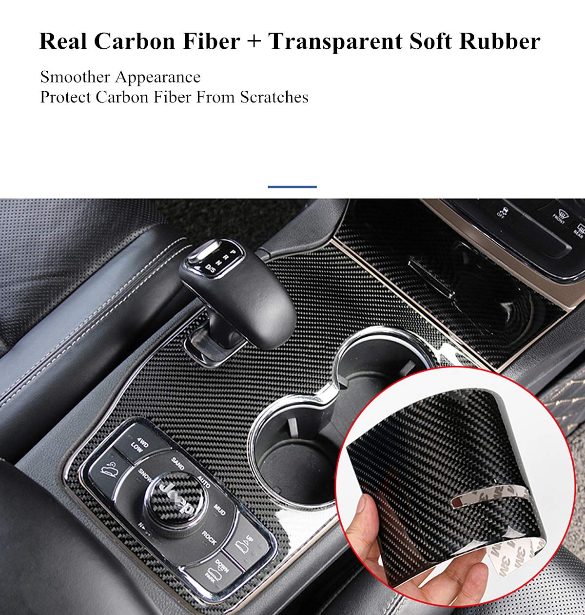 YOCTM Carbon Fiber Center Console Cup Holder Cover Trim for Jeep Grand Cherokee 2014-2015, 4 Door, Black