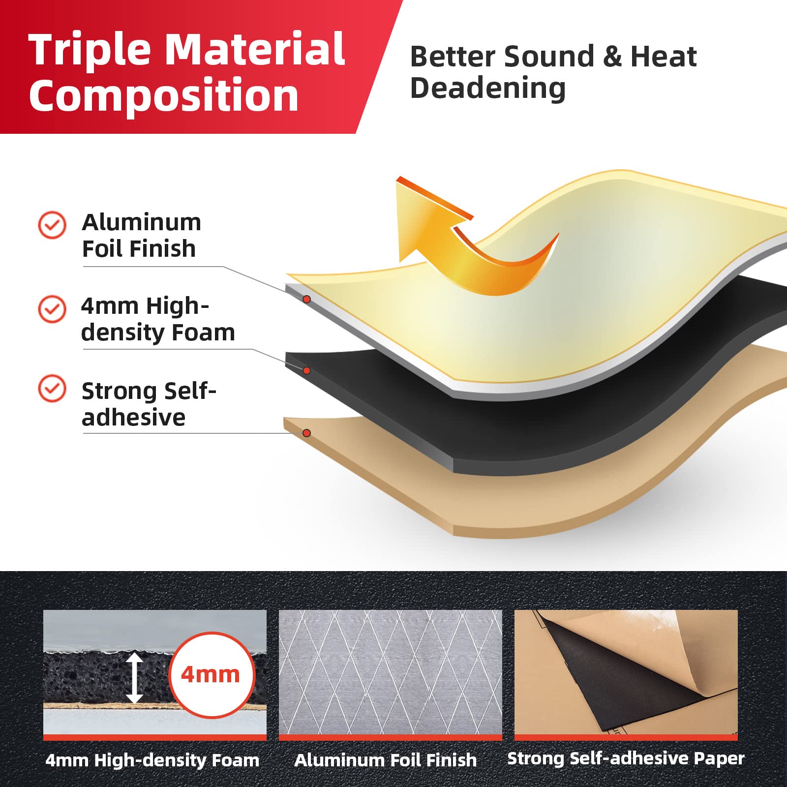 Aggsound 157Mil 6Qft Roll Pack Universal Sound Deadener For Cars - Auto Sound Deadening - Closed Cell Foam Noise Deadening Mater