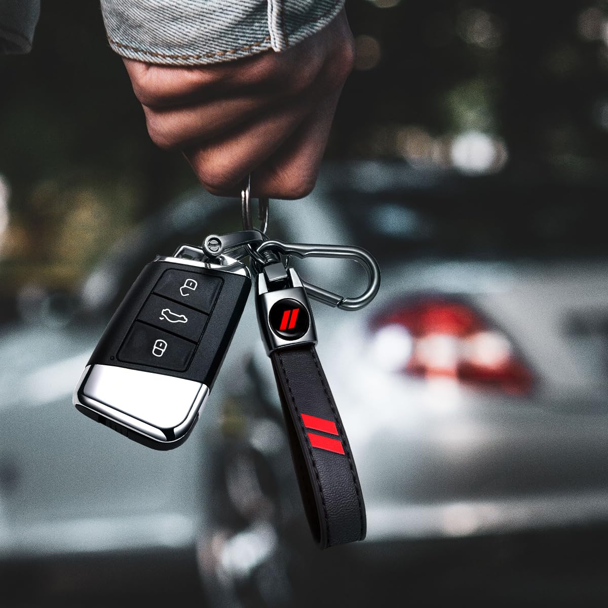 Annloysky Black Leather Metal Car Keychian Keyring Accessories Compatible with Dodge Challenger Charger SRT RAM Cars Accessories