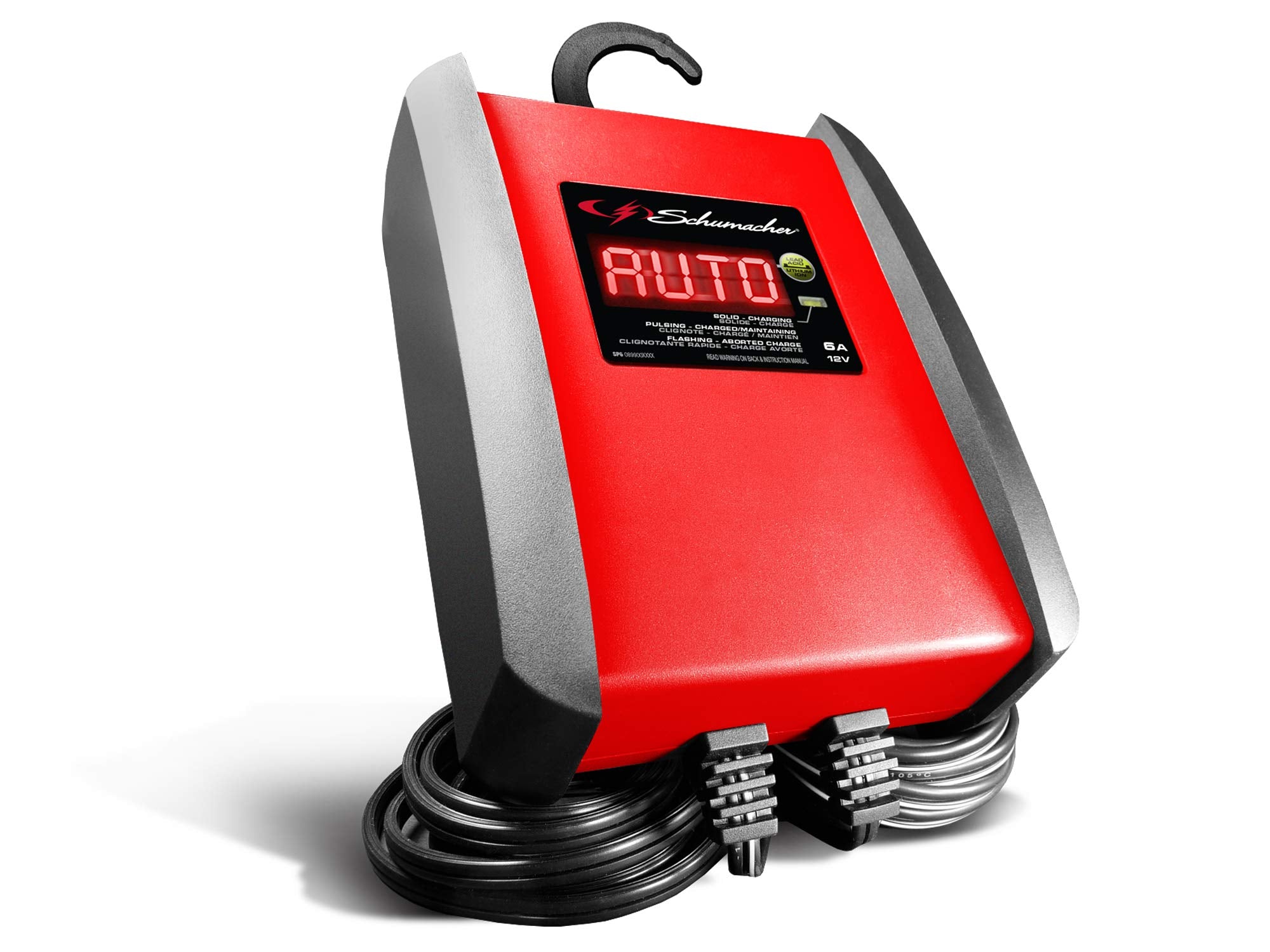 Schumacher SP1298 6 Amp Fully Automatic Battery Charger & Maintainer for Cars, Motorcycles, Lawn Tractors, Marine - Red