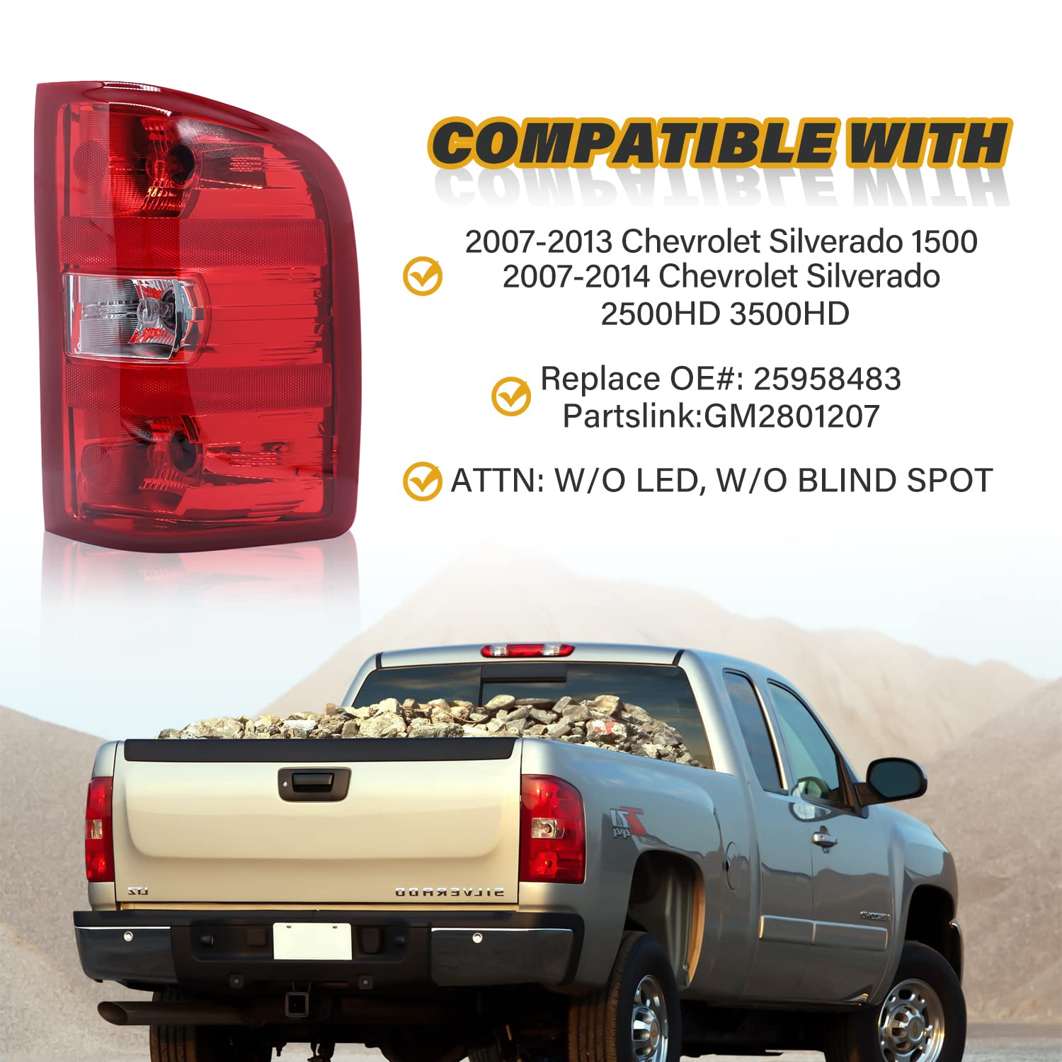 Cleryye Tail Light Assembly Compatible With Chevy Silverado 07-13 1500 | 07-14 2500 Hd 3500 Hd, Oe-Style Replaces 25958483 Gm280