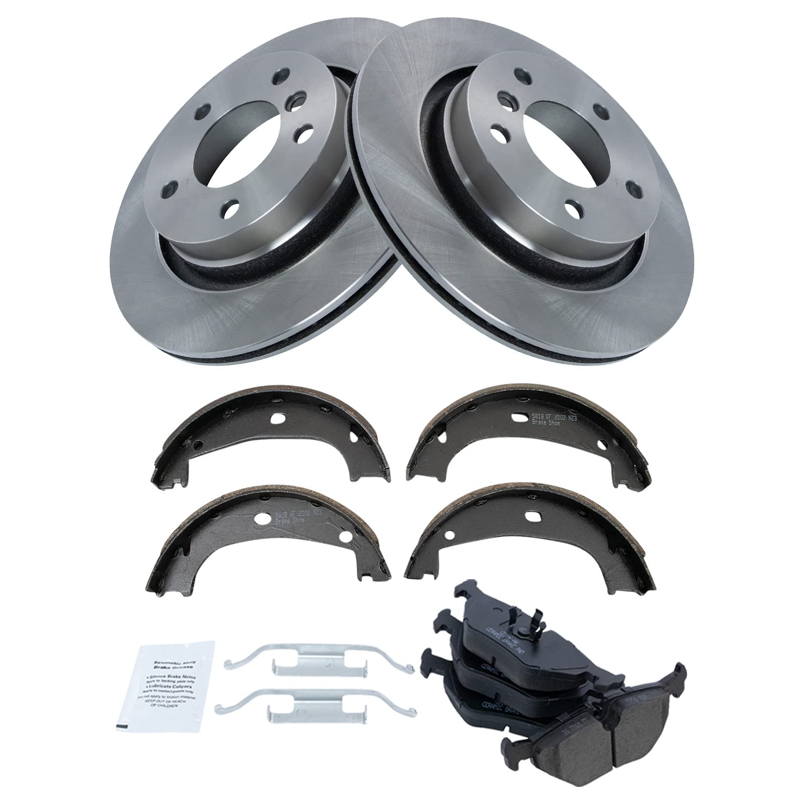 Trq Rear Brake Pad & Rotor Kit Brake Pads Brake Rotor Parking Brake Shoe Set Ceramic Compatible With 1999 Bmw 328I