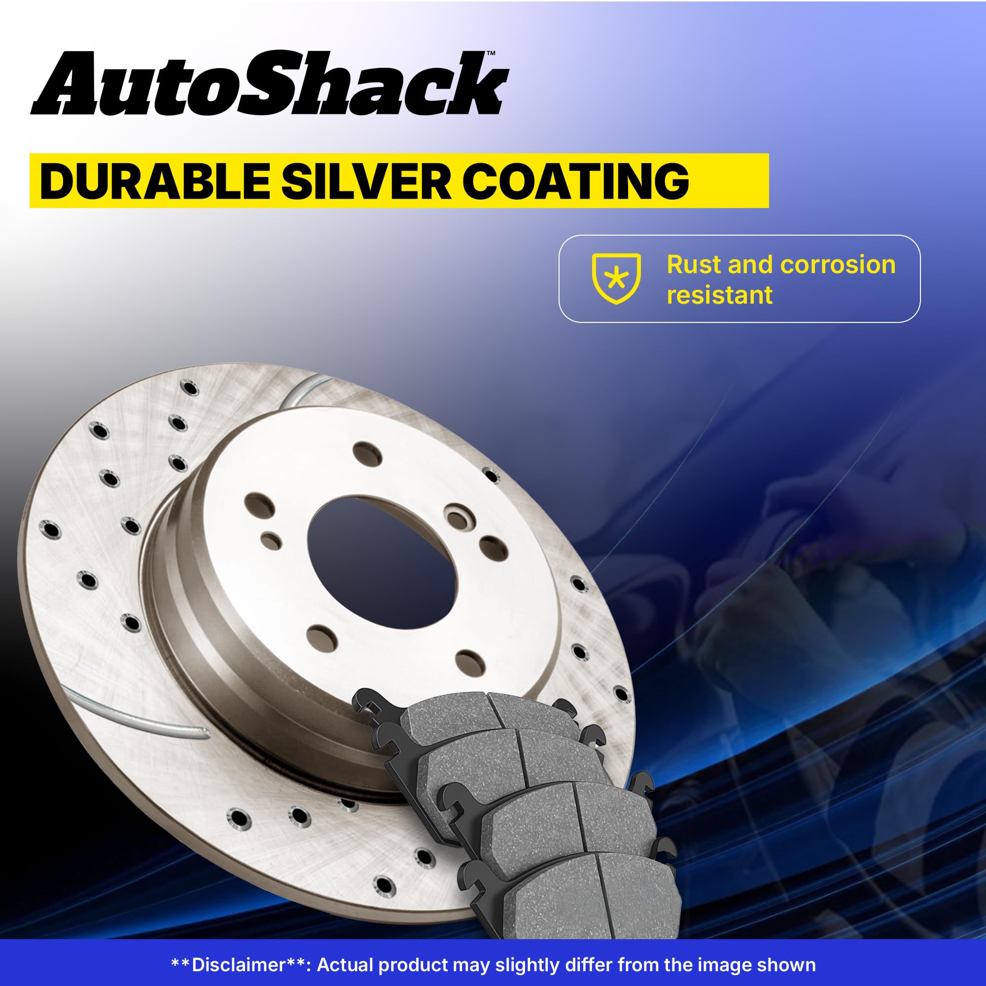 Autoshack Front Drilled And Slotted Brake Kit Rotors Silver And Ceramic Pads Pair Of 2 Driver And Passenger Side Replacement For