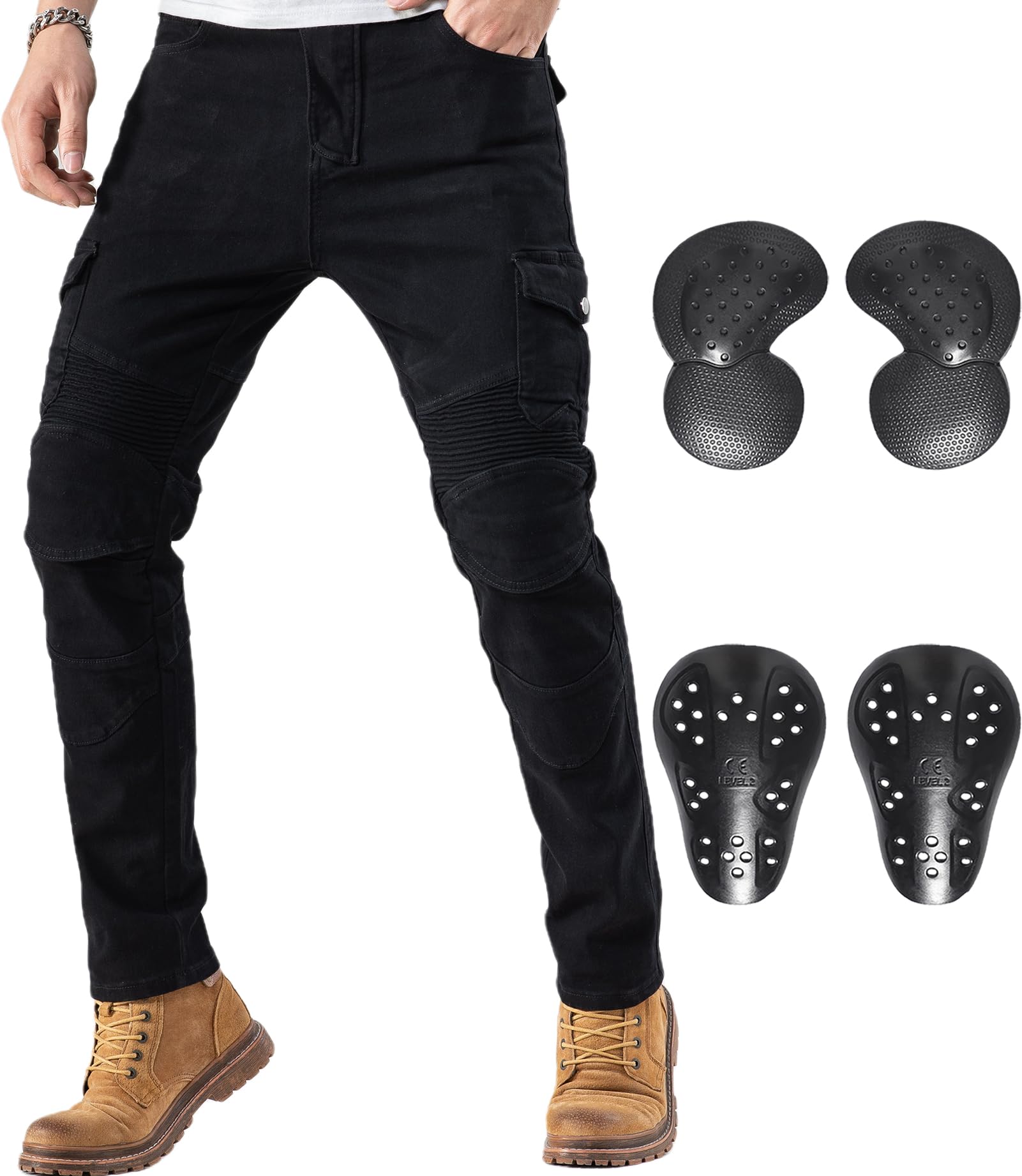 Ctbqitom Motorcycle Pants For Men Motocross Riding Pants Motorbike Riding Denim Jeans Adventure Trousers With Ce Armor Pads,Blac