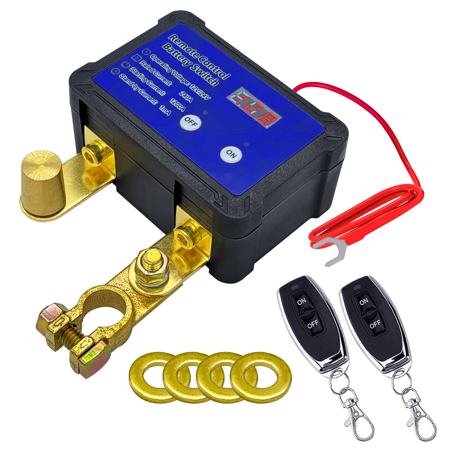 Remote Battery Disconnect Switch 12V W/Voltmeter, Ampper 240A Remote Control Battery Kill Switch for Car Battery Cut Off (Top Po