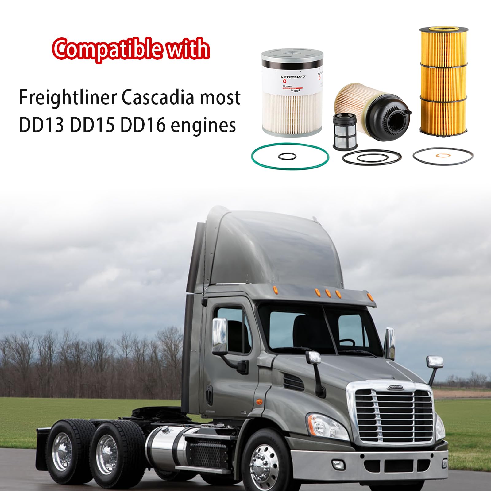Getopauto Filter Service Kit Compatible With Detroit Dd13 Dd15 Dd16 Oil, Fws & 2 Fuel Filter Kit Replaces Fs19915 Pf9908 P551005