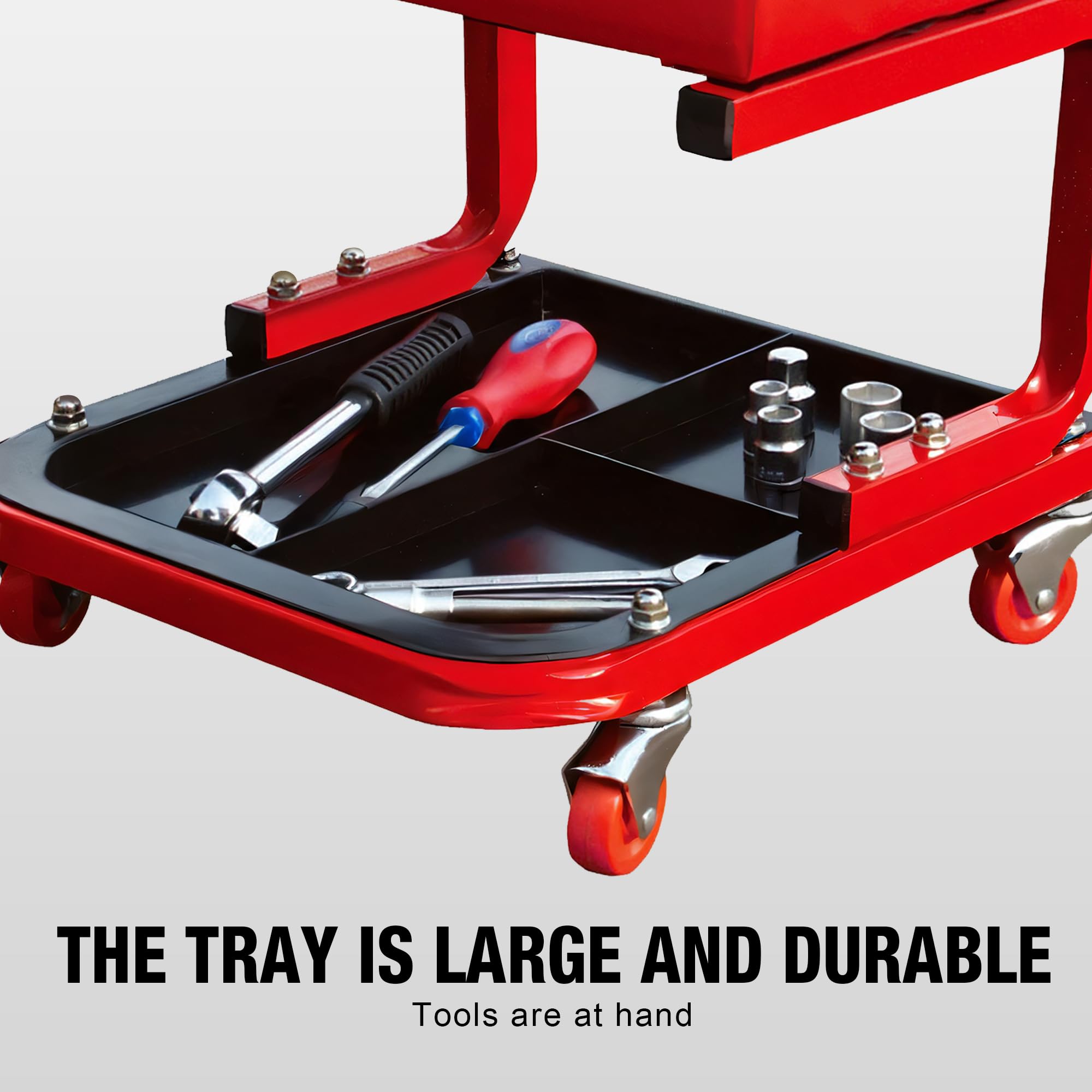 Big Red Torin 260Lbs Red Rolling Automotive Creeper Garage/Shop Seat: Padded Mechanic Stool With Tool Large Tray For Garages, Re