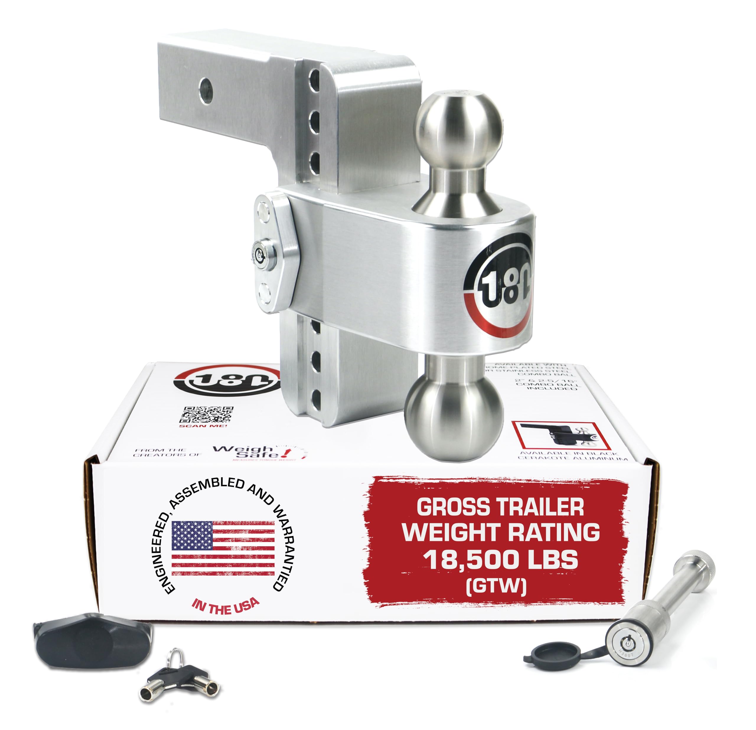 Weigh Safe Adjustable Trailer Hitch Ball Mount, 6 Adjustable Drop Hitch for 2.5 Receiver w/ 2 pc Keyed Alike Lock Set, Heavy Dut