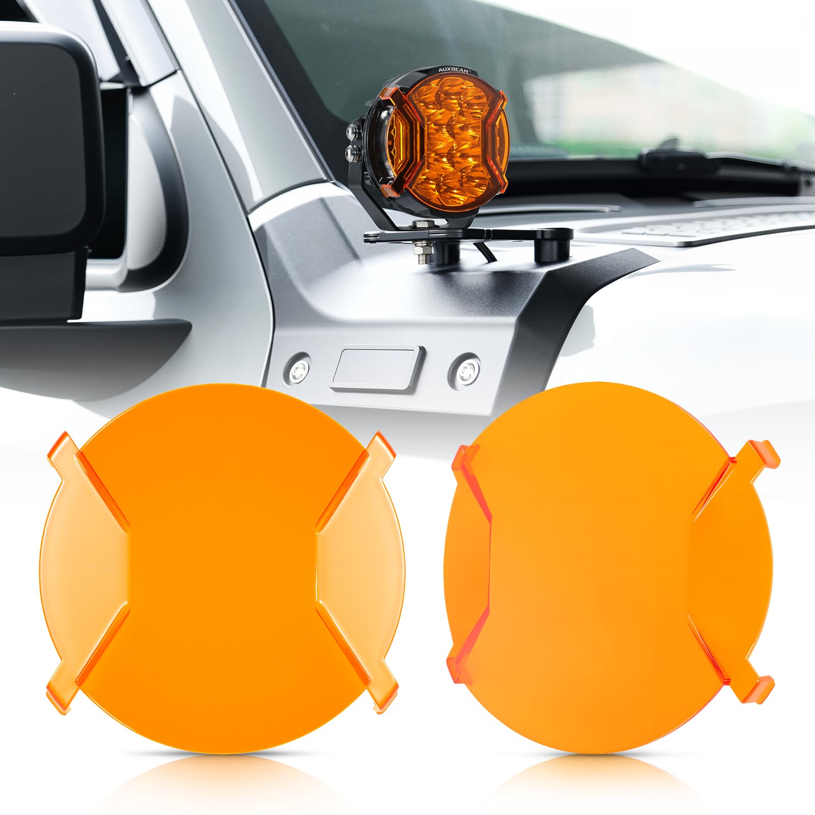 Auxbeam V-Ultra Series LED Pod Covers, 5 Inch 2300K Dark Amber Cover, Side Shooter Protective Covers Lens Mask PC Cube Pods Work