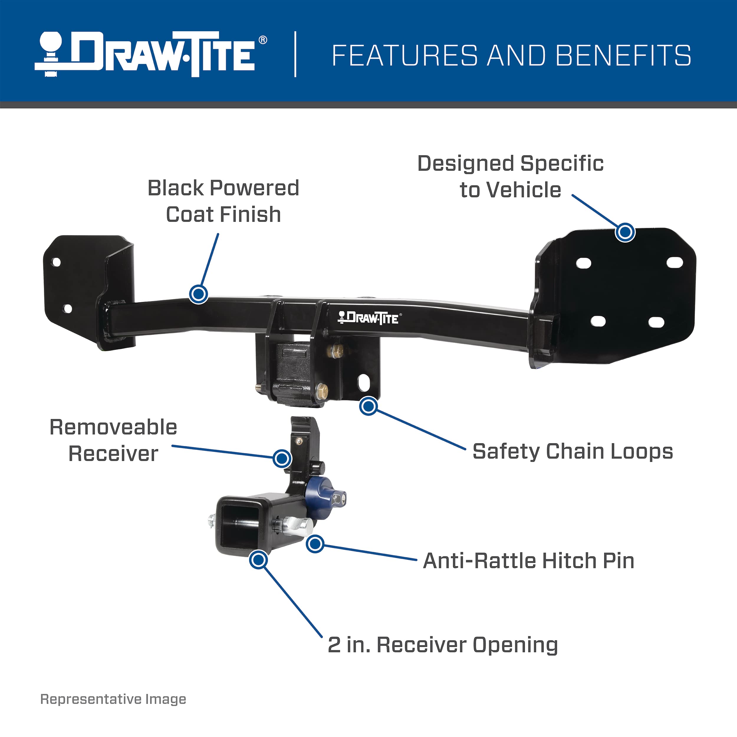 Draw-Tite 76918 Hidden Hitch® Completely Hidden Trailer Hitch 2 In. Removable Receiver, Black, Compatable With 2019-2022 Audi Q3, 2018-2022 Volkswagen Tiguan