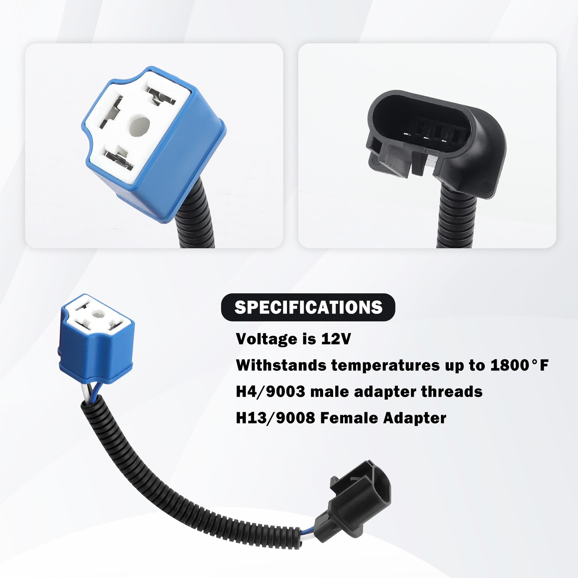 2Pcs 7 Inch Led Headlight Connector Pigtail,H13 To H4 Adapter Headlight Socket,Heat Resistant Headlight Wiring Harness Compatibl
