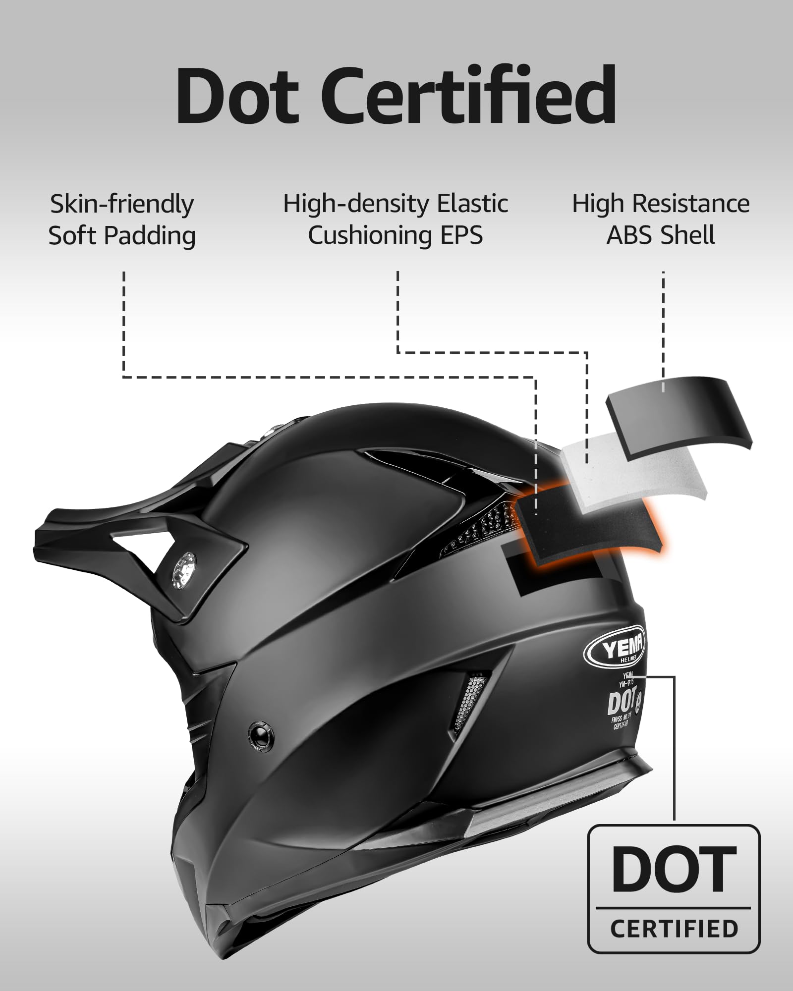 Yema Adults Dirt Bike Helmets, Ventilated Motocross Atv Dirtbike Offroad Bmx Mx Helmets, Dot Approved Motorcycle Helmets, Ym-915