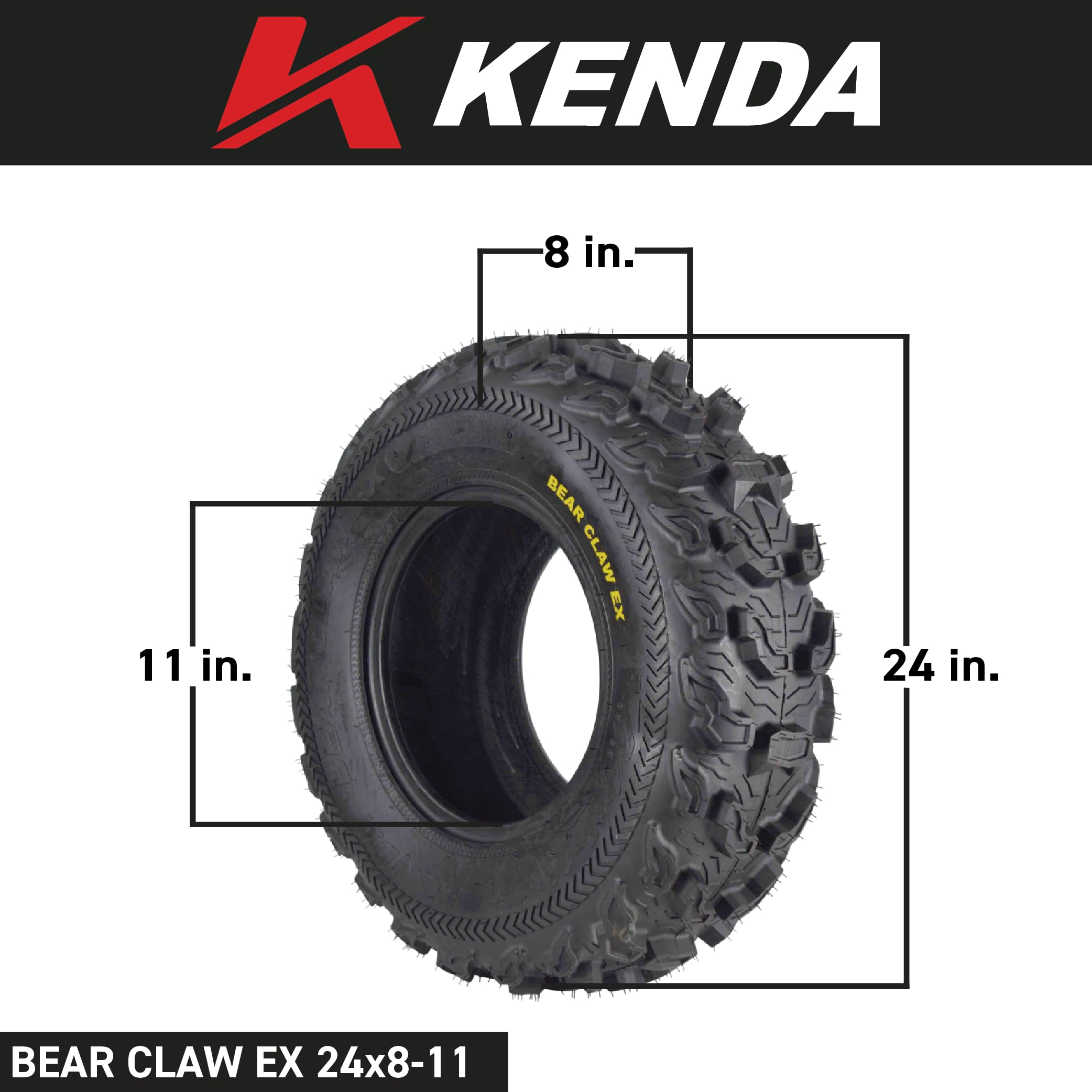 Kenda Bearclaw Ex K573-24X8-11 Front Tires For All Terrain (Atv), Utv, And Side By Side (Sxs) Vehicles - 6-Ply - Bear Claw Ex 24