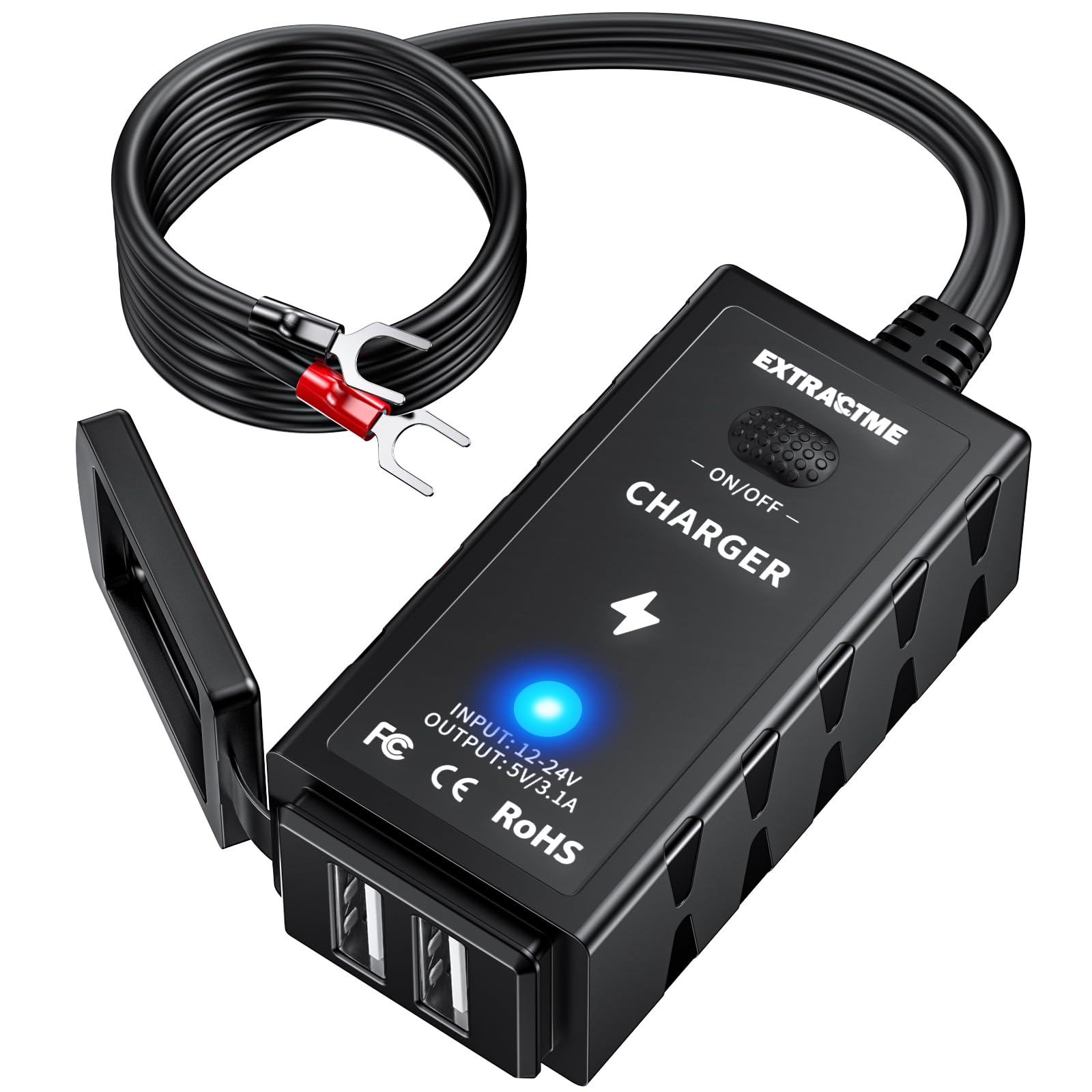 EXTRACTME Motorcycle Phone Charger, 3.1 Amp Motorcycle USB Charger with ON/Off Switch, Waterproof Motorcycle Accessories U-Type 