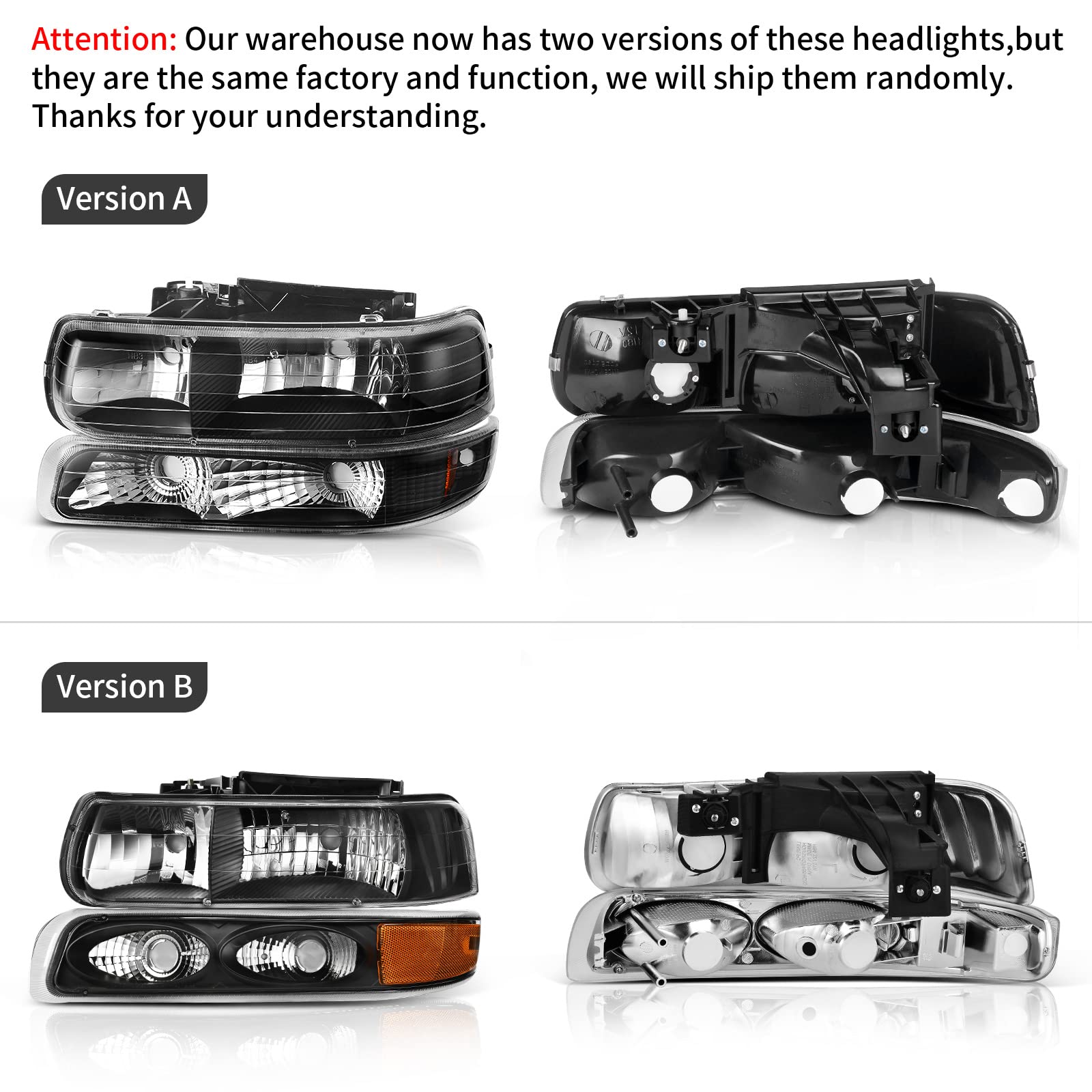 DWVO Headlight Assembly & Taillights for 1999-2002 Chevy Silverado 1500/2500 - Black Housing, Smoke Lens, Model D-CTLAHL-1000+