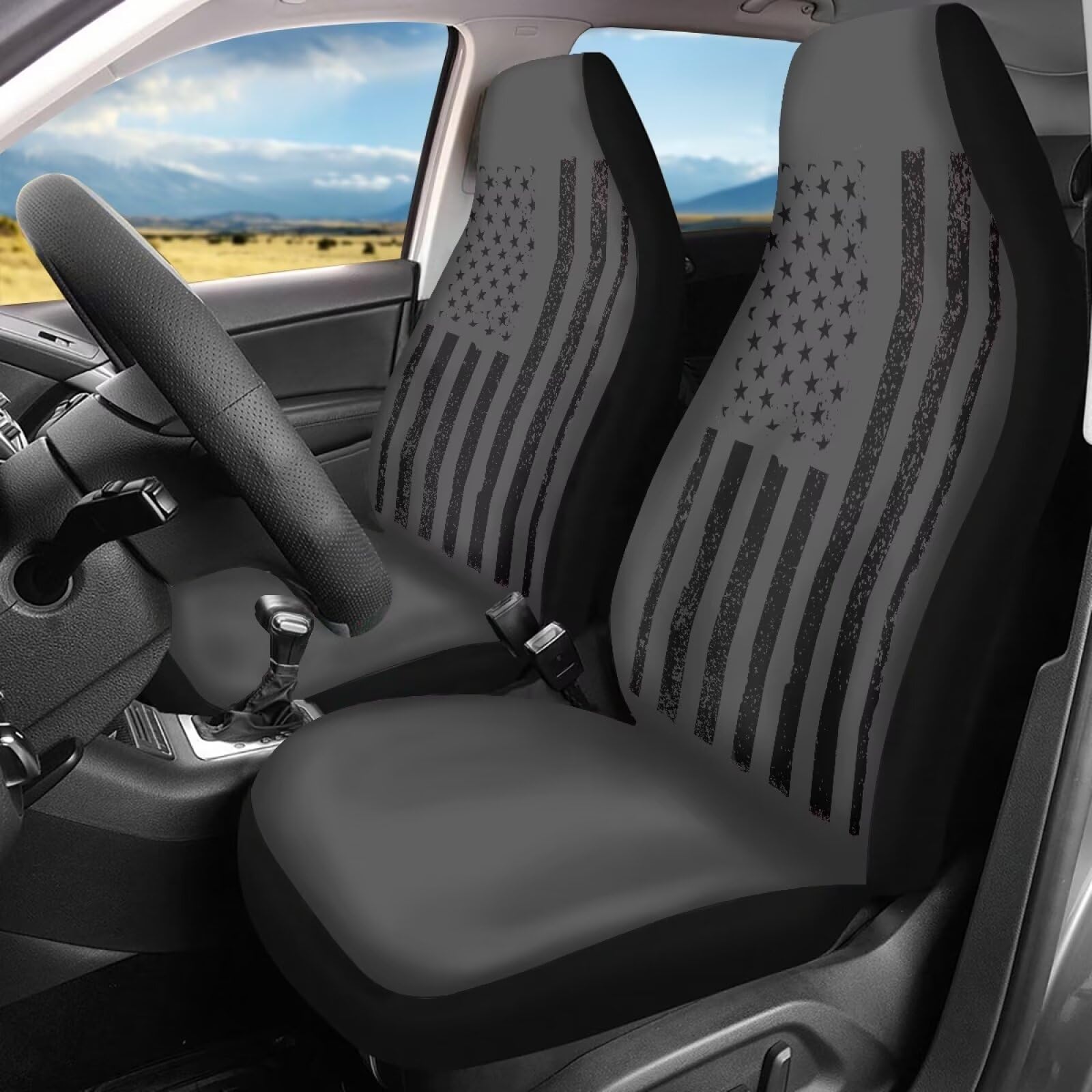 Whosucclay Black American Flag Car Front Seat Cover for Women Men, 2pcs Automotive Seat Cover Seat Protectors Cushion for SUV & 