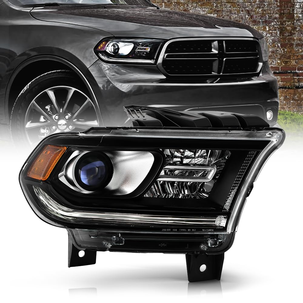 KEEKPO - For 2014-2017 Dodge Durango Black Trim Halogen w/o LED DRL Projector Headlight Headlamp Replacement - Passenger