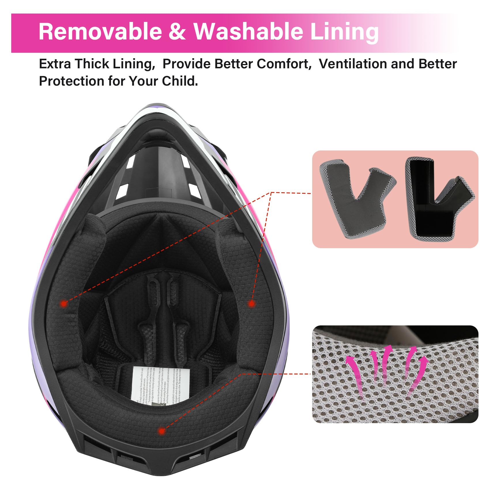 Xfmt Dot Youth Kids Motocross Offroad Street Dirt Bike Helmet Motorcycle Atv Full Face Helmet With Goggles Gloves, Rose Red Larg
