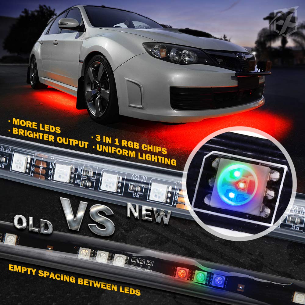 Xprite 4Pcs Underglow Led Lights For Cars, 8 Color Rgb 252 Leds Sound Active Function Music Mode Underglow Kit, Bluetooth App &