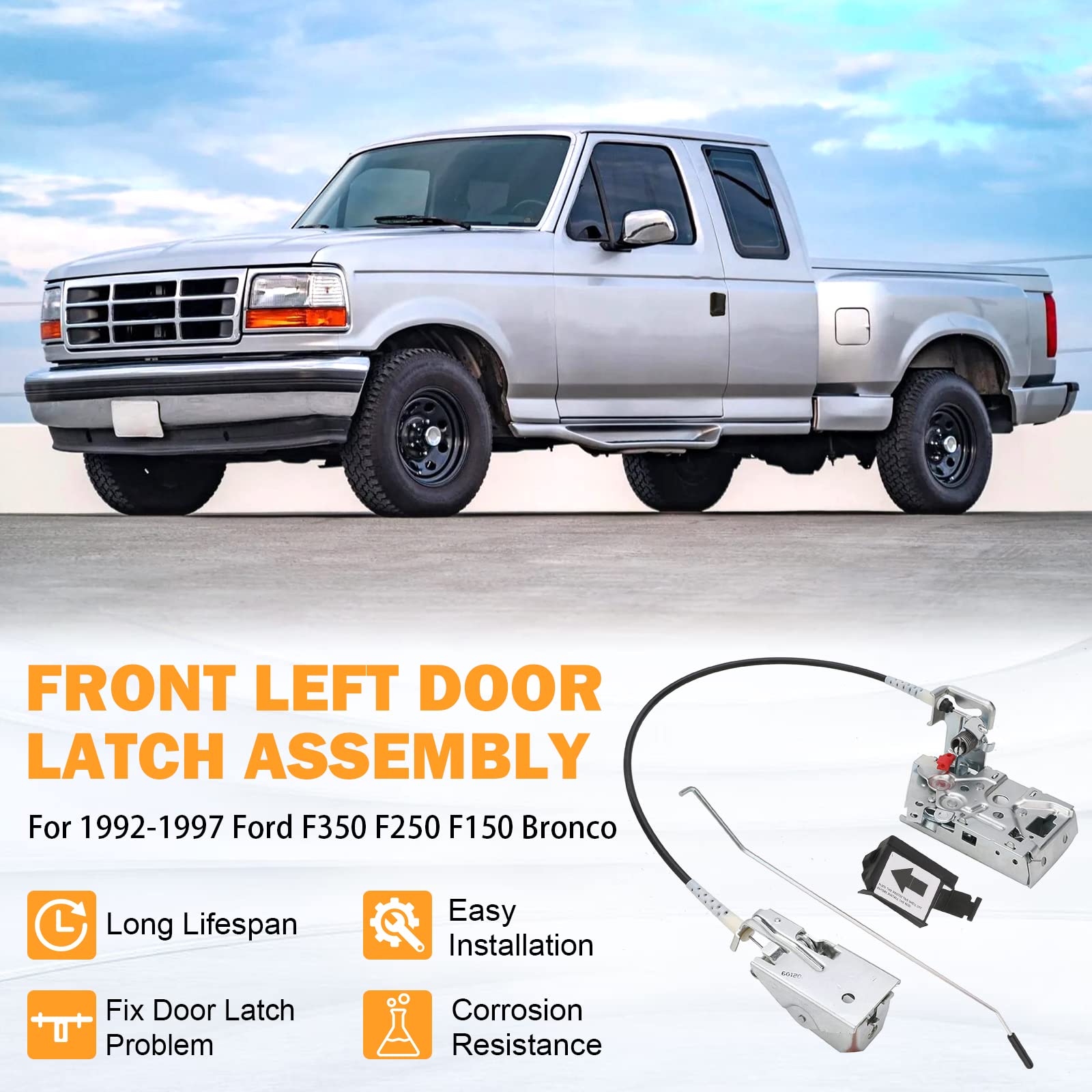 Yinlowa Door Latch Lock Assembly - Front Left Driver Side, Black, Plastic for 1992-1997 Ford F350 F250 F150 Bronco