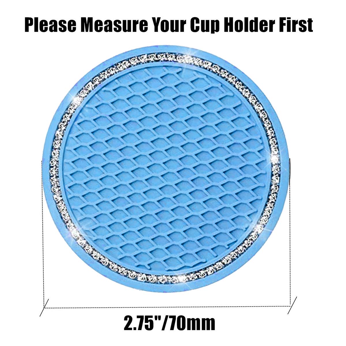 2Pcs Universal Bling Car Cup Coaster,Rhinestone Car Accessories 2.75 Inch Car Cup Holder Insert Mat Pad Set,Suitable For Most Car Interior (Blue)