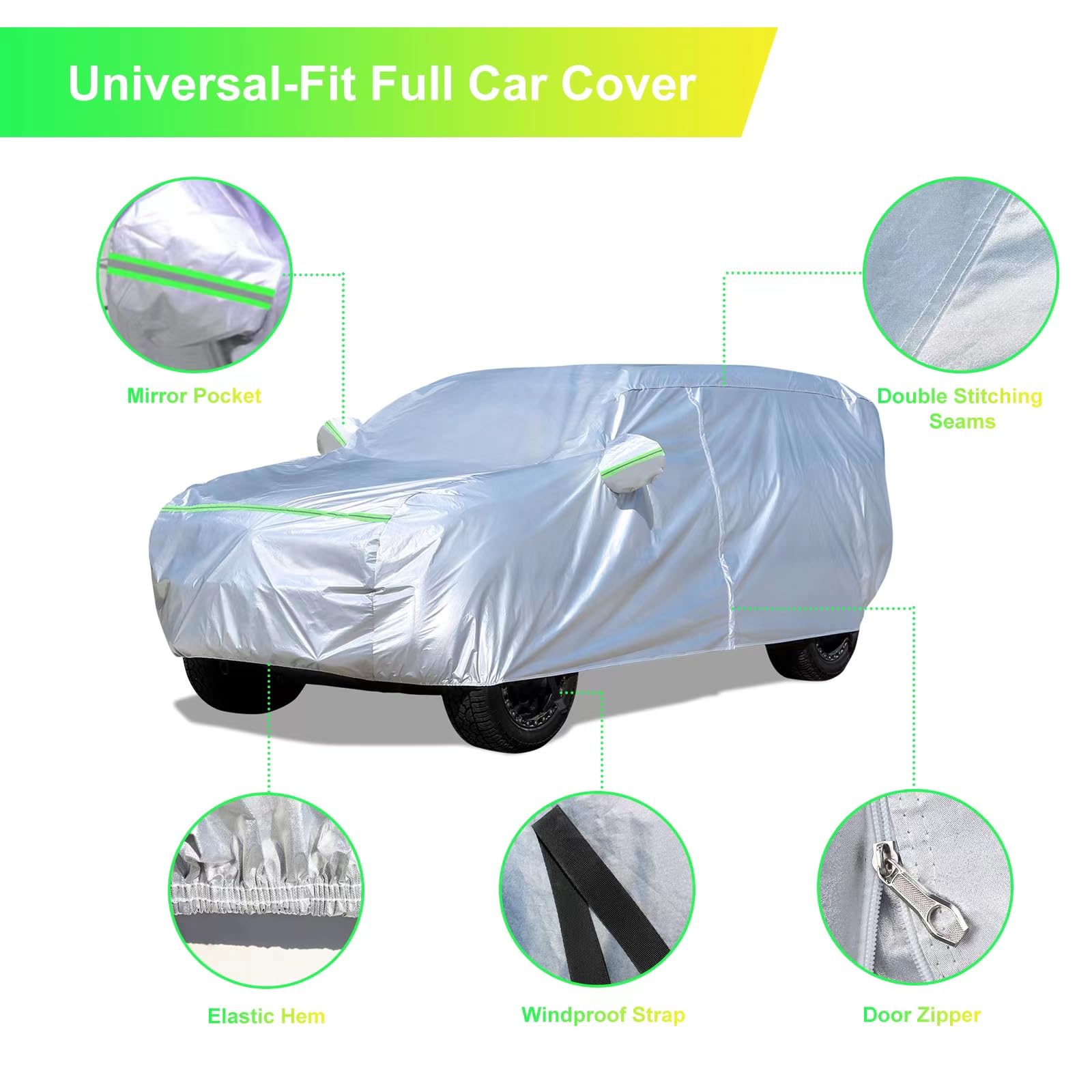 YINOK SUV Car Cover (160-174 inches) - Universal Fit, Waterproof, Dupont Oxford, All Weather, Hail Protector, Sun Protection, Do