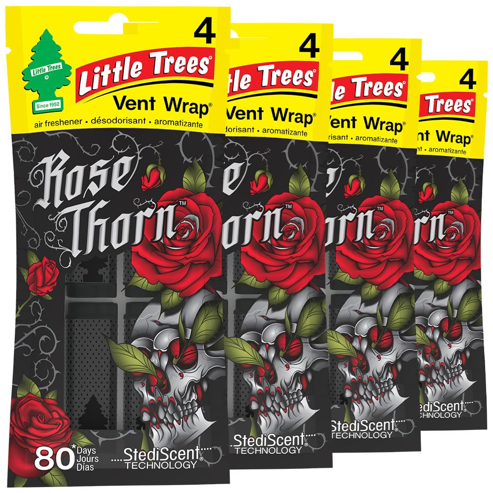 Little Trees Car Air Freshener | Vent Wrap Provides Long-Lasting Scent, Invisibly Fresh! | Rose Thorn, 16 Air Fresheners