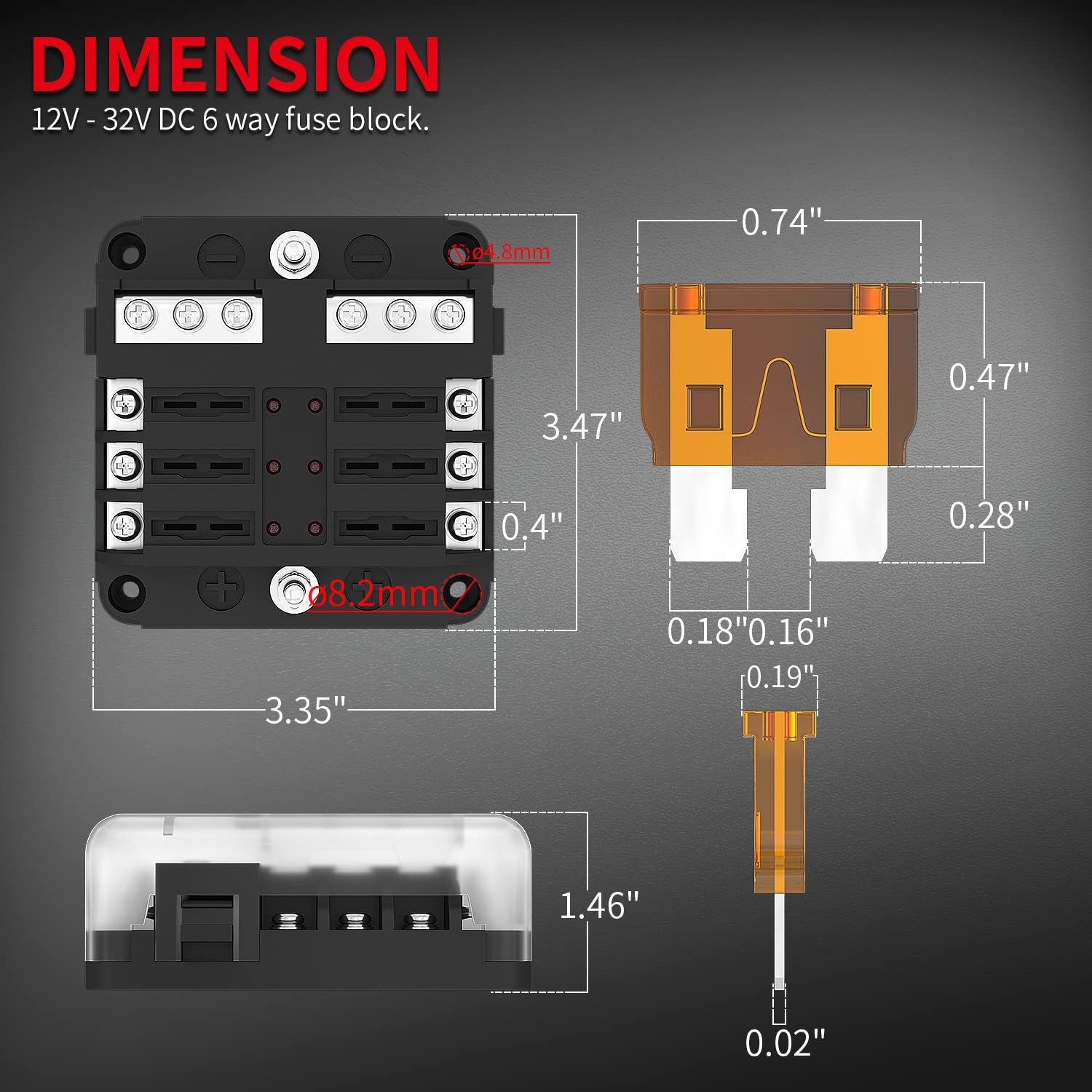 DaierTek 12V Fuse Block 6 Way with LED Indicator Light 12 Volt Fuse Box ATO/ATC Marine Fuse Panel Waterproof 24V for Automotive