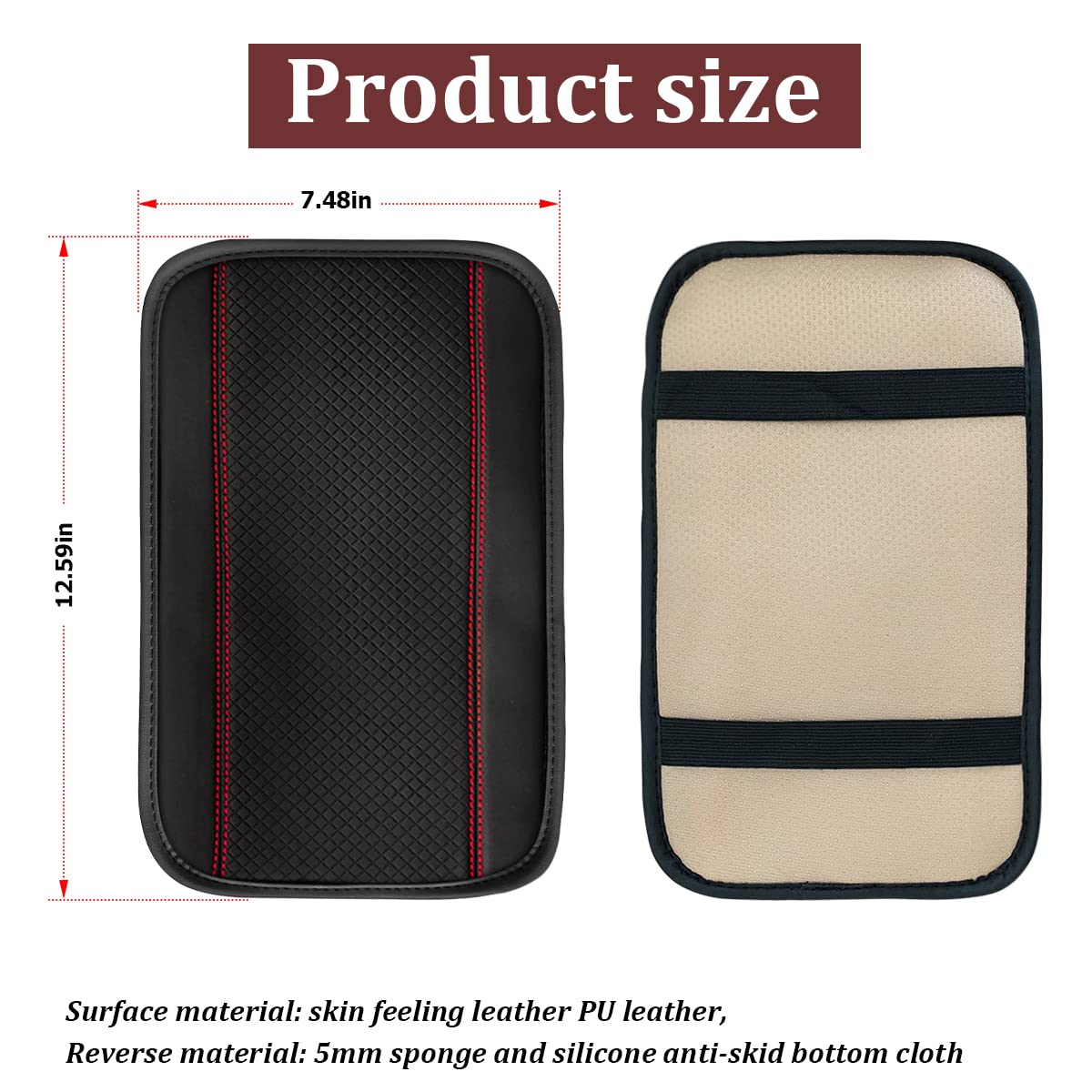 Auto Center Console Pad, Pu Leather Car Armrest Seat Box Cover, Waterproof Non Slip Soft Armrest Box Cushion Protector, Car Accessories For Women Men, Universal For Suv, Truck, Van (Black/Red)
