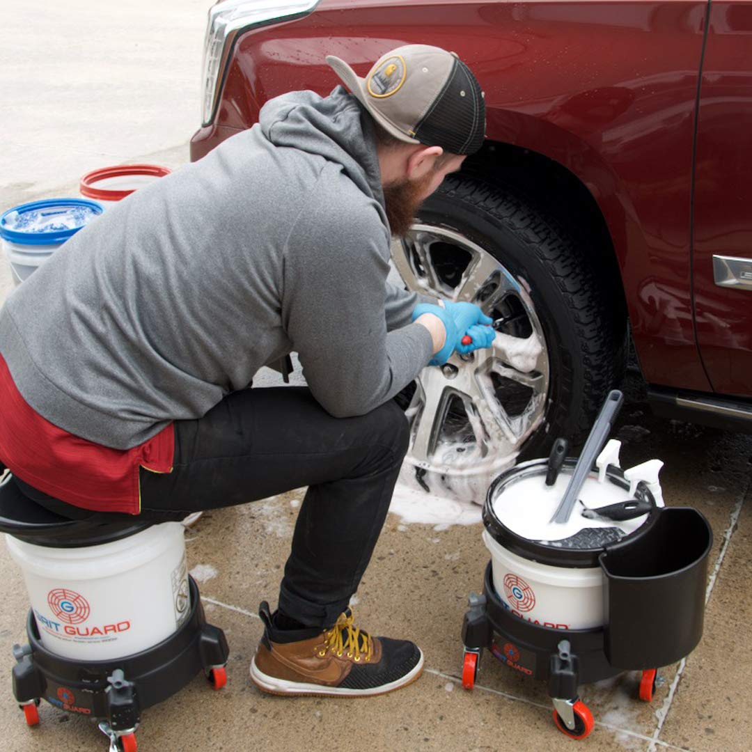 Grit Guard 5 Gallon Washing System - Car Wash & Detailing Kit with Bucket, Grit Guard, Dolly & Gamma Seal Lid - Black, Model GG5WS