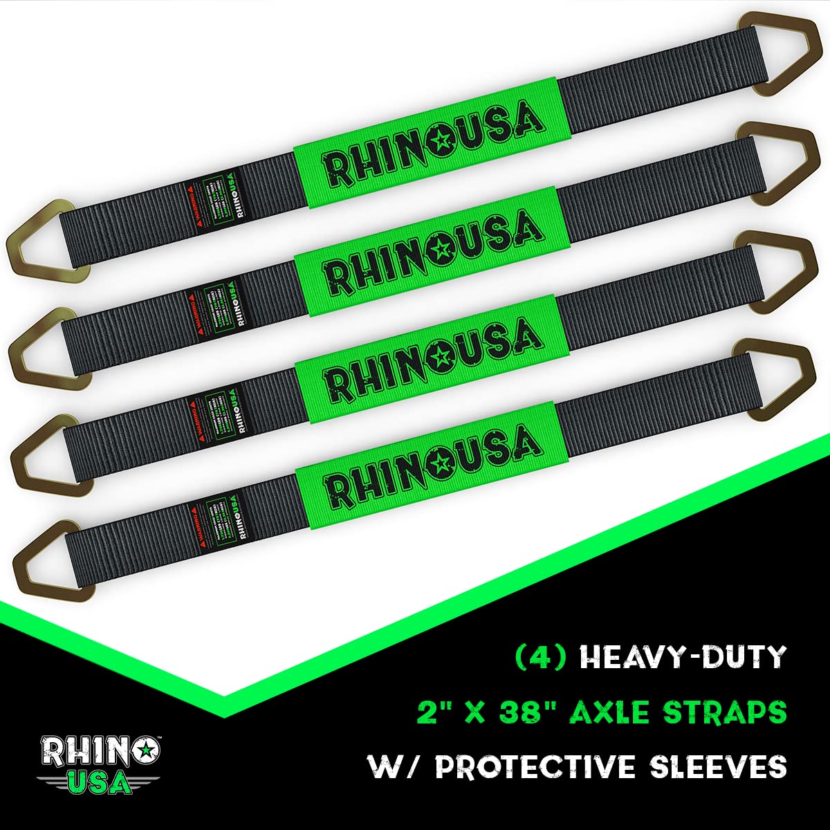 Rhino USA Axle Tie Down Straps - Lab Inspected 11,128lb. Break Strength - Heavy Duty Protective Sleeves & D Rings to Ensure Peac