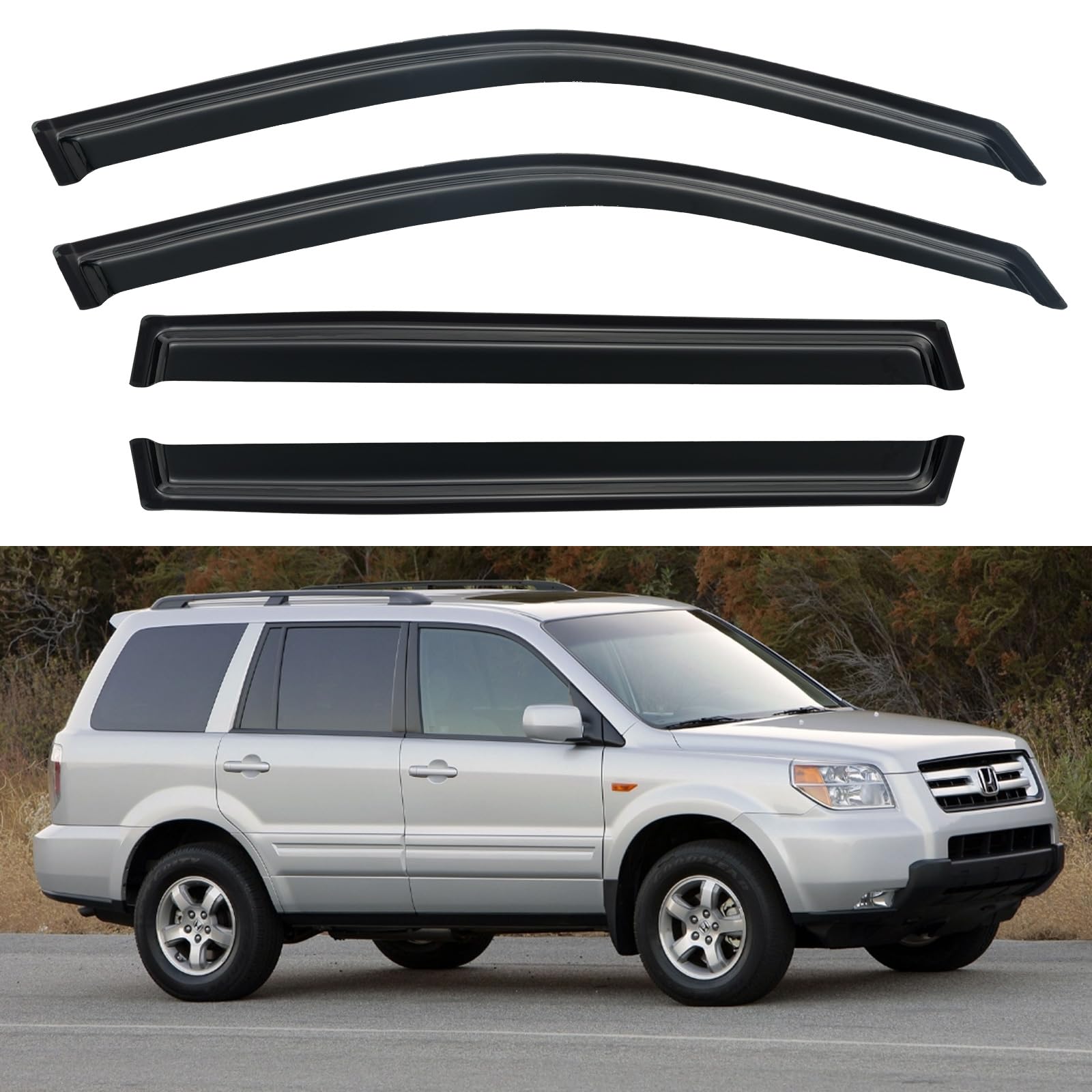 Window Visors Rain Guards Shield for 2003-2008 Honda Pilot, Out-Channel Window Vent Wind Deflectors Visors Shades for 03-08 Pilo